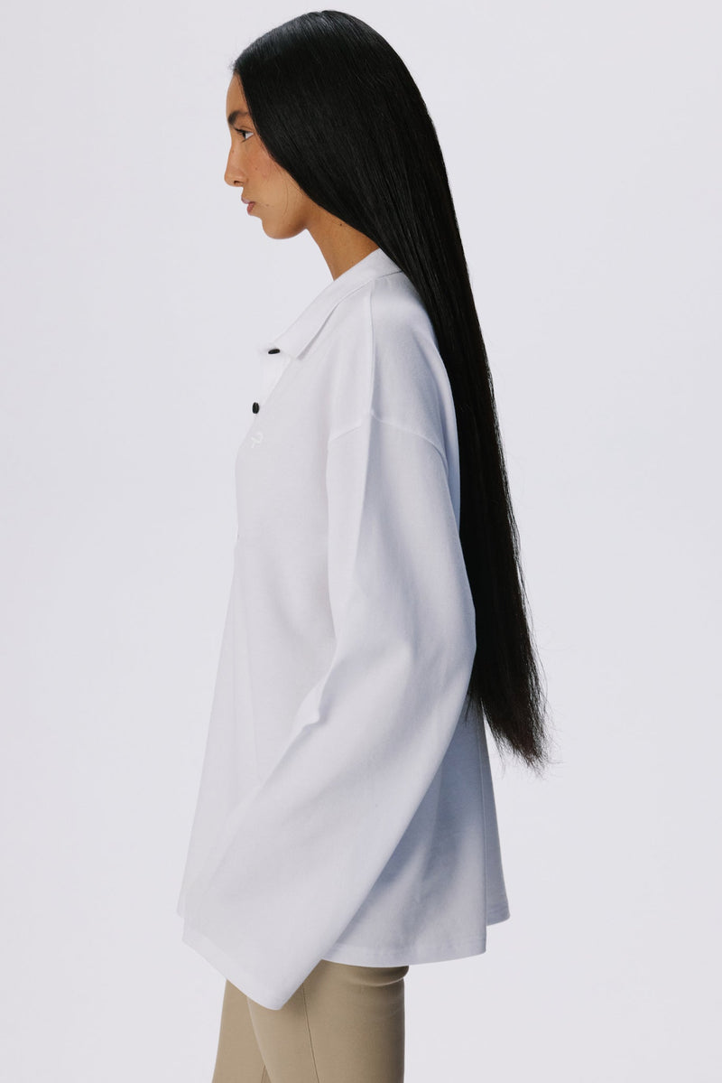 Long Sleeve Polo Shirt | Cotton Piqué – White
