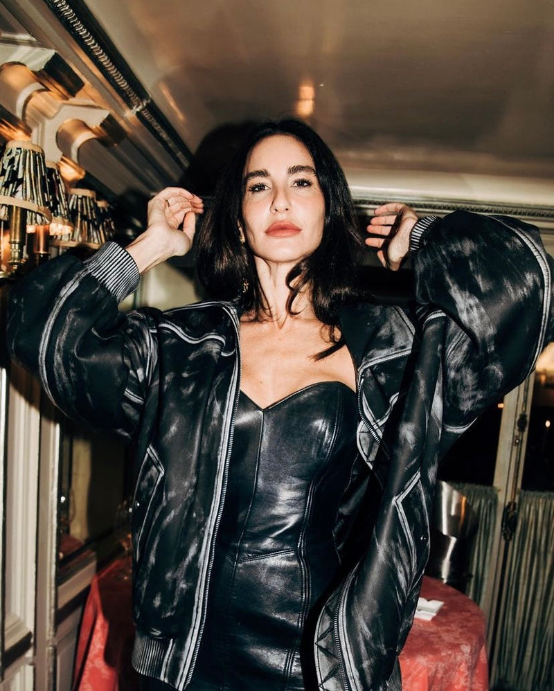 ECE SÜKAN IN ZIGGY LEATHER BOMBER JACKET