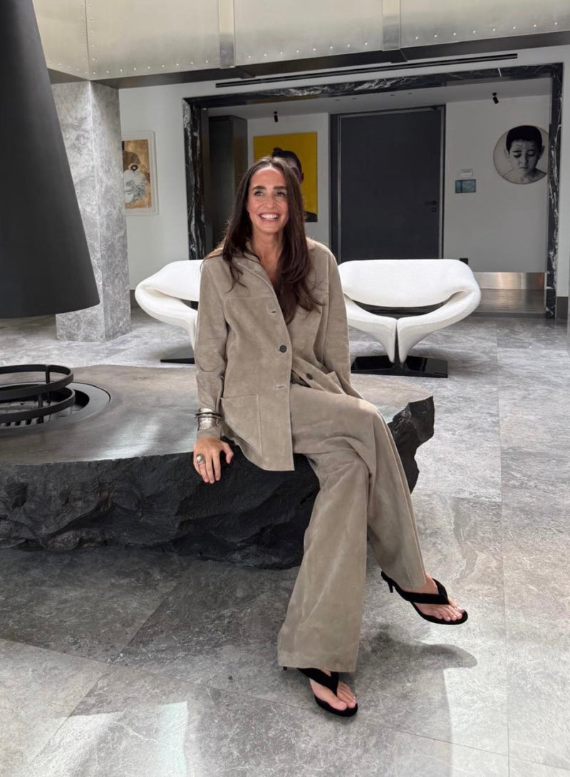 DAPHNE BEHAR IN SUEDE WORKEAR JACKET & SUEDE LOUNGE PANTS II