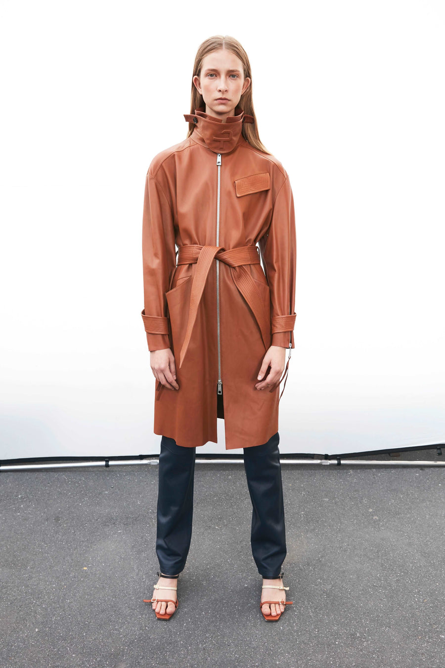 Leather Trench Coat - Tobacco