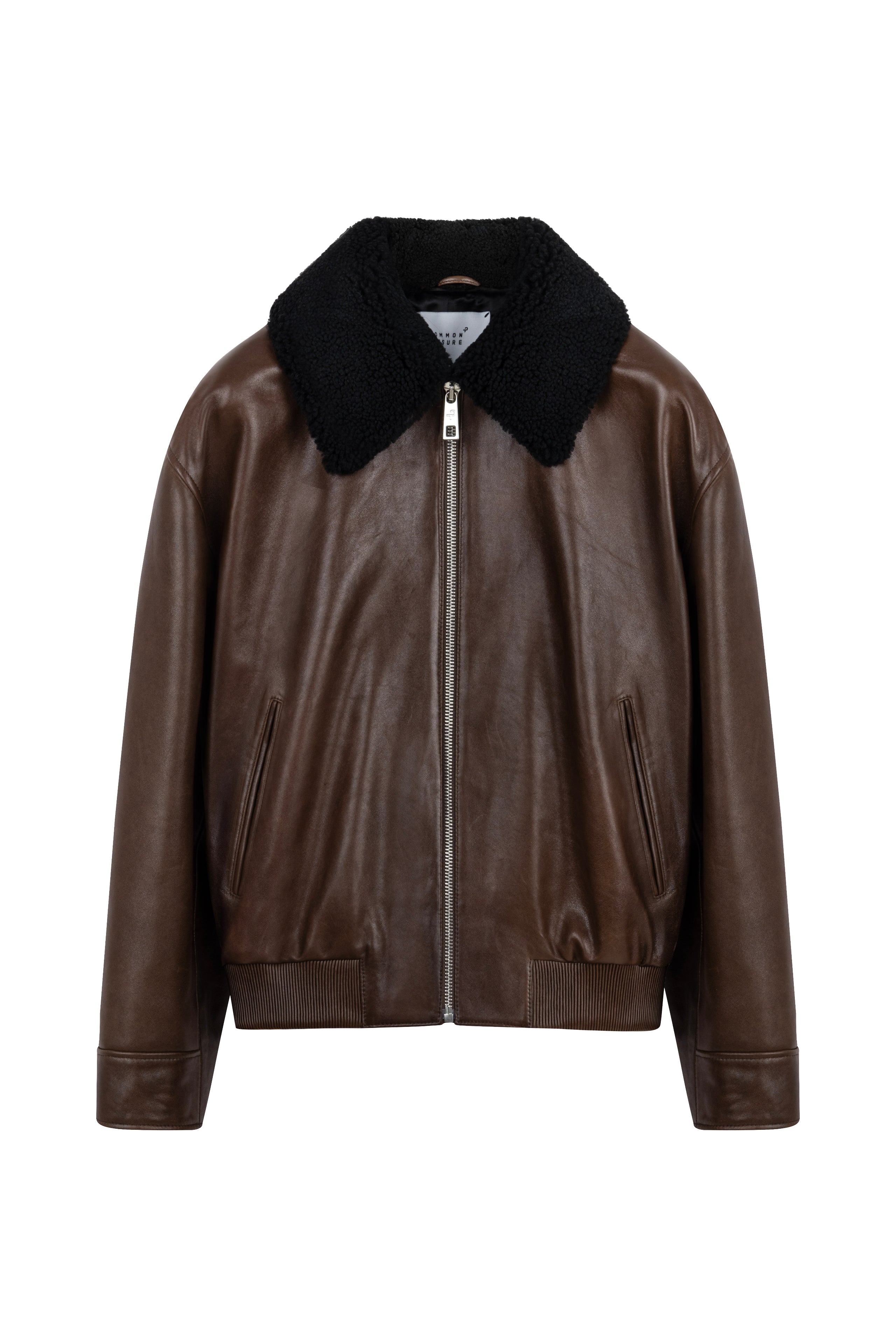 Love Leather Jacket With Shearling Collar Trim - Chocolate Brown