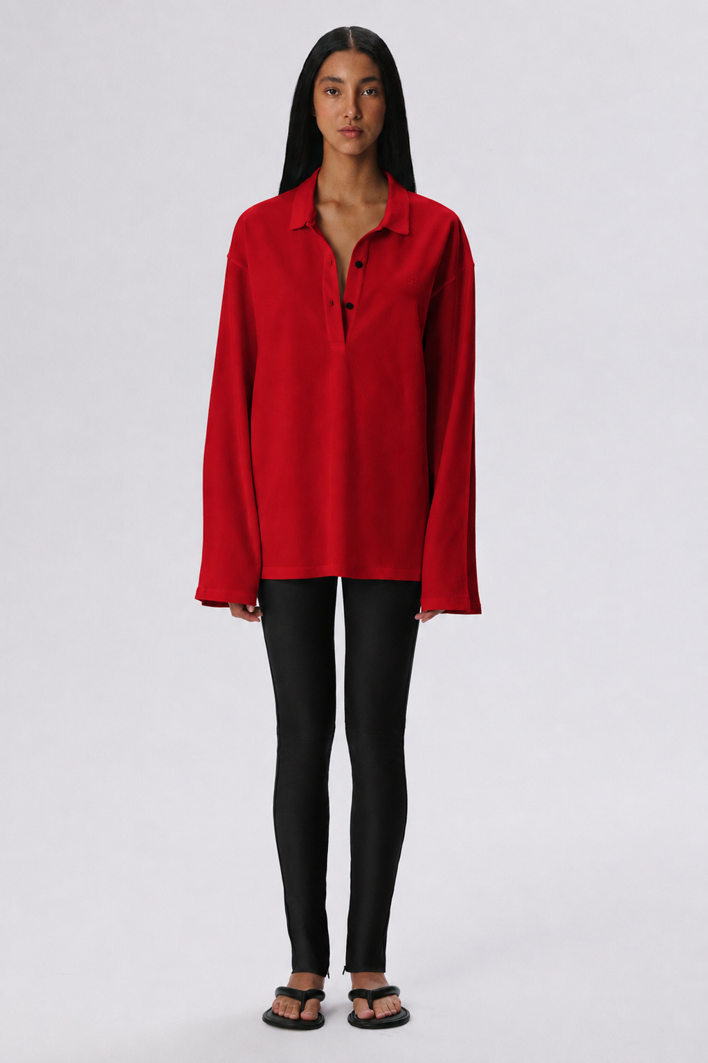 Long Sleeve Polo Shirt | Cotton Piqué – Red