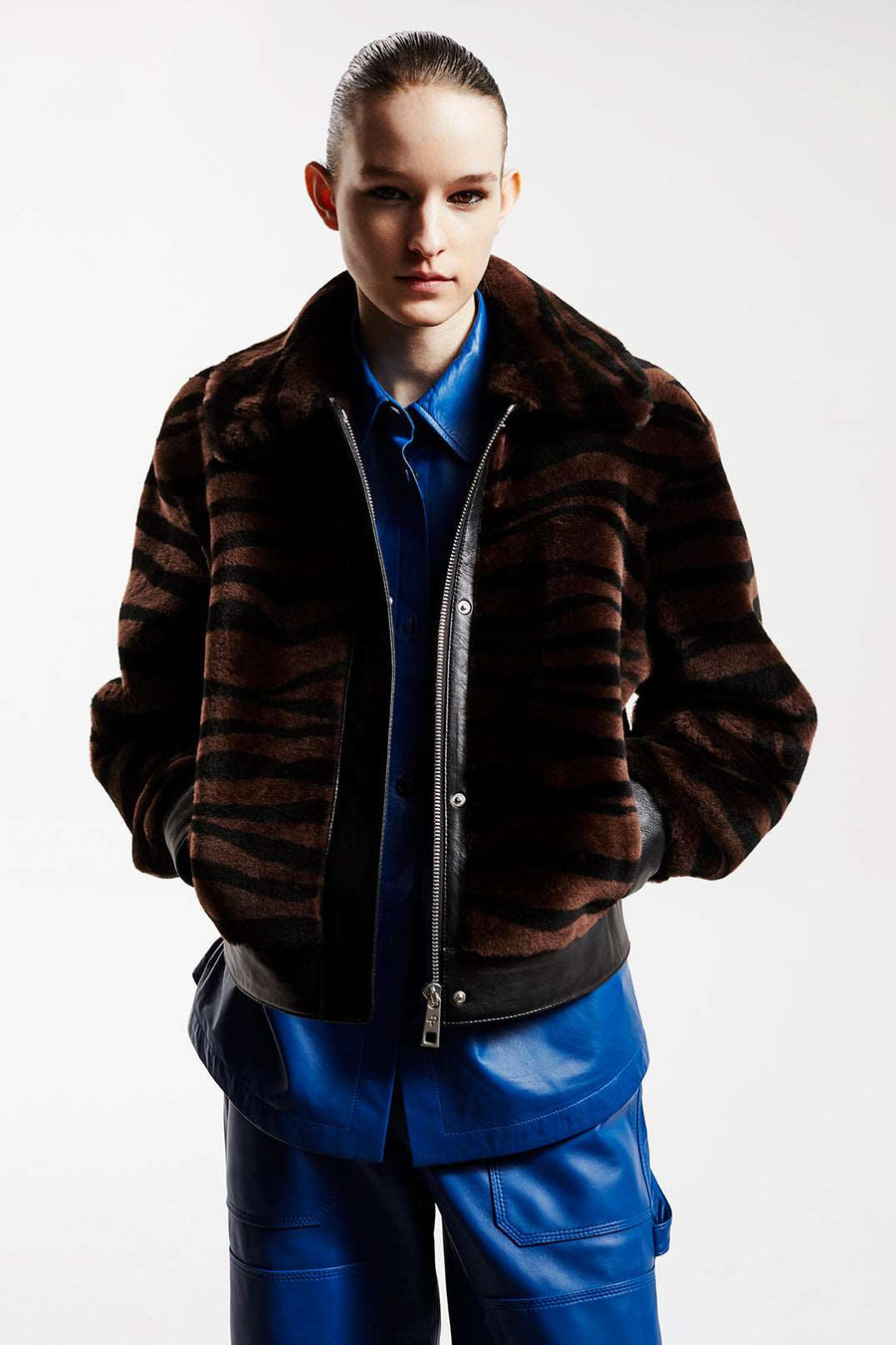 "Courage" Shearling Bomber Jacket - Brown Zebra