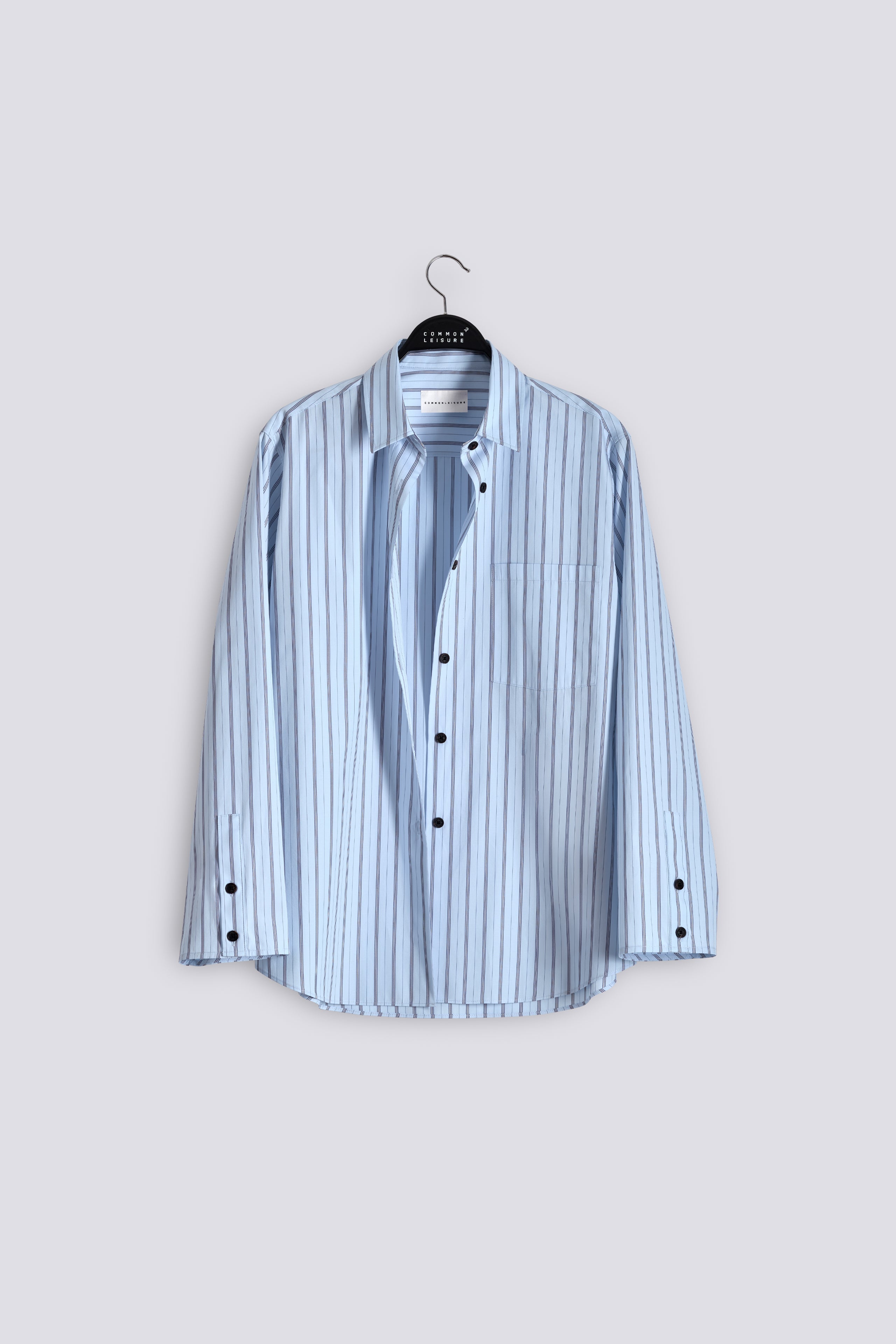 Stance Shirt | Cotton Poplin – Slate Blue / Black Stripe