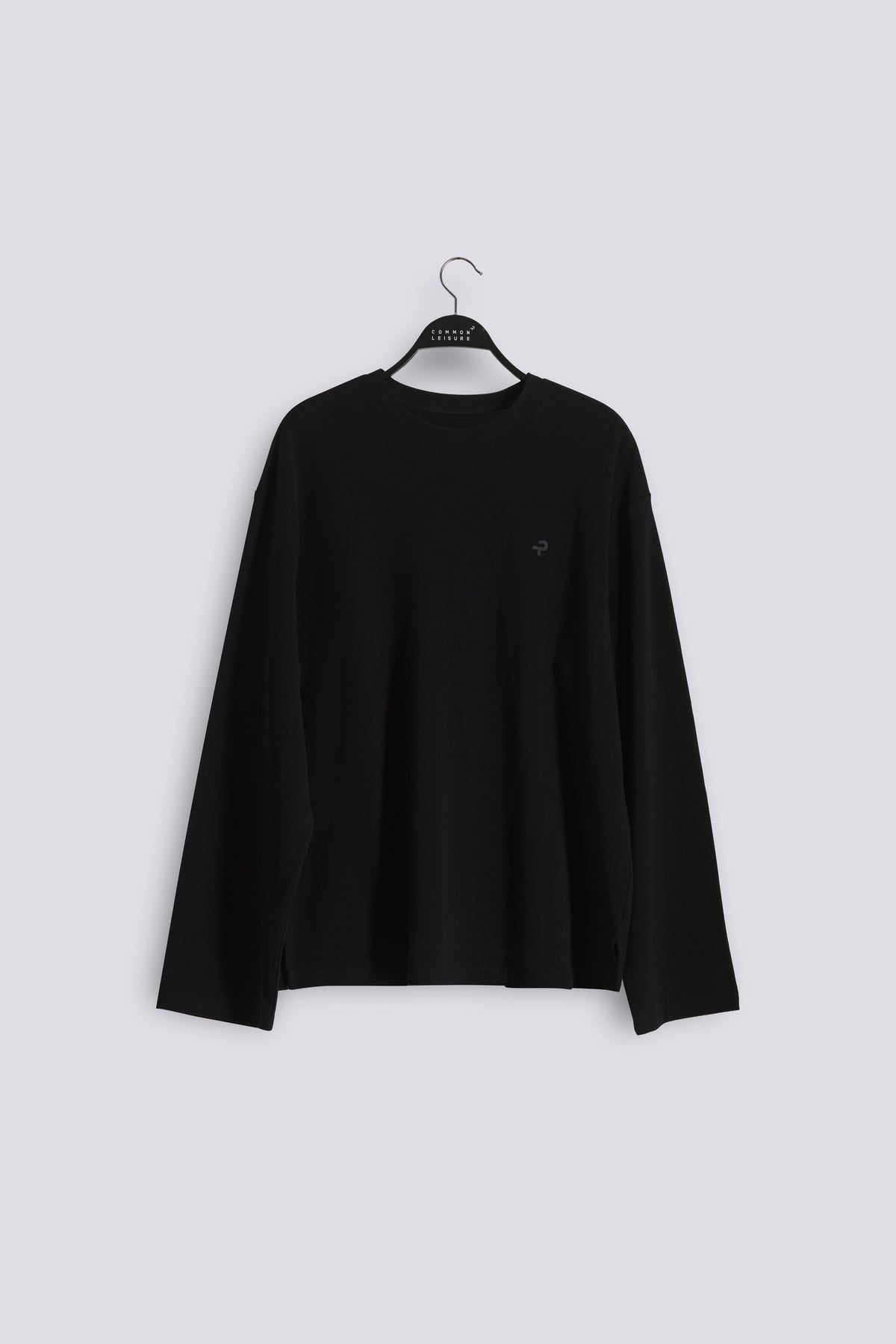 Long Sleeve Crew Neck Shirt | Cotton Piqué – Black