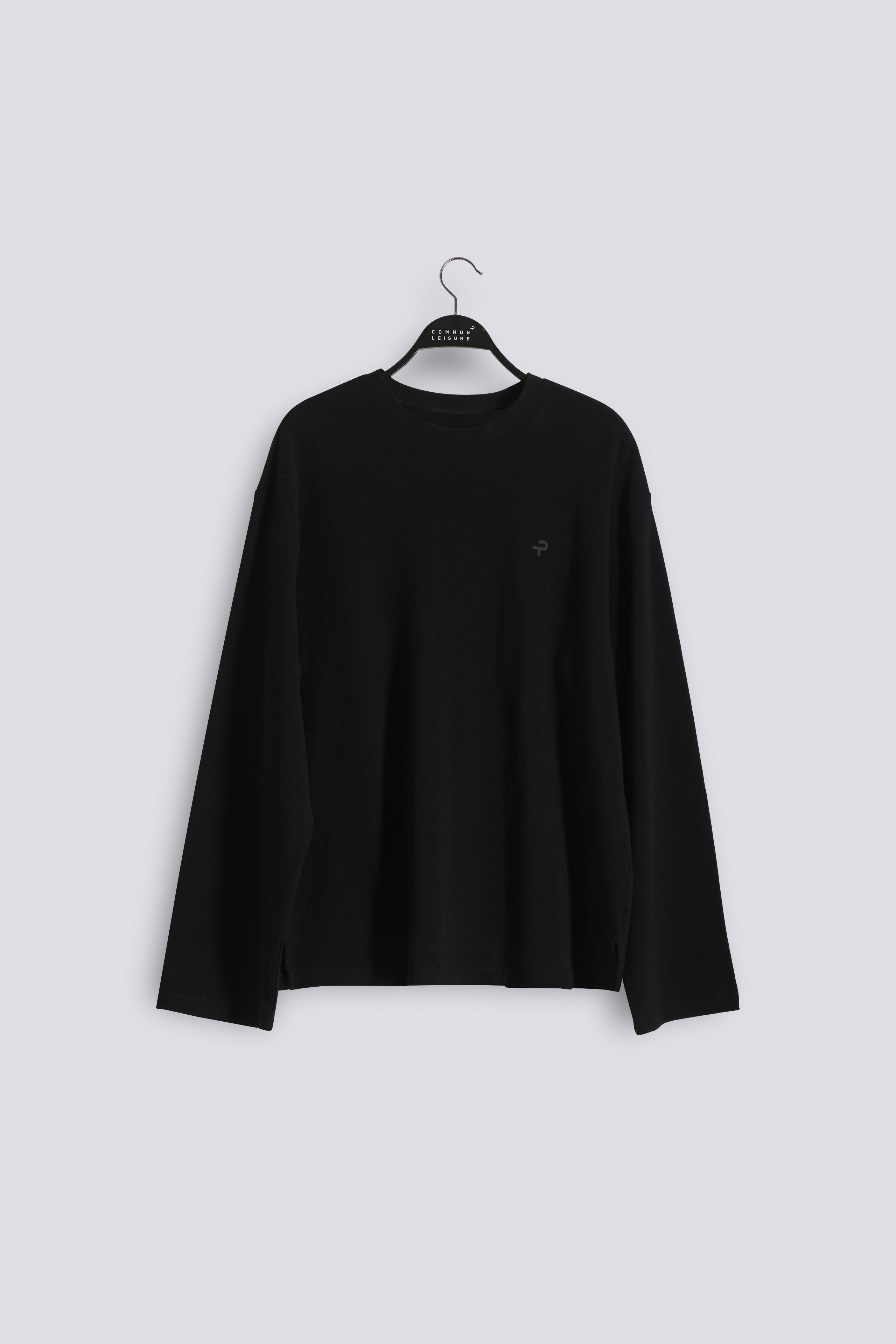 Long Sleeve Crew Neck Shirt | Cotton Piqué – Black