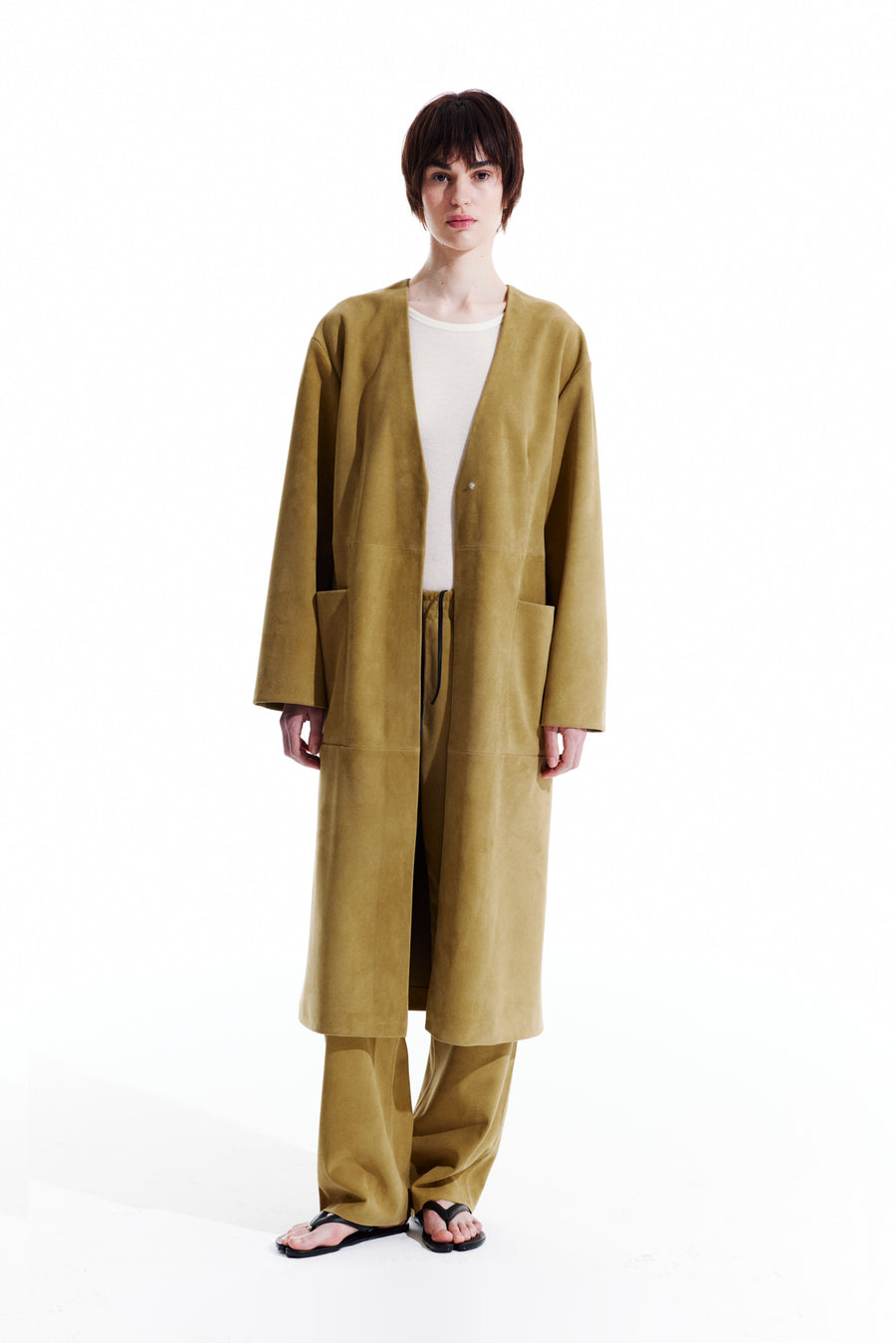 Long Suede Cardigan - Olive