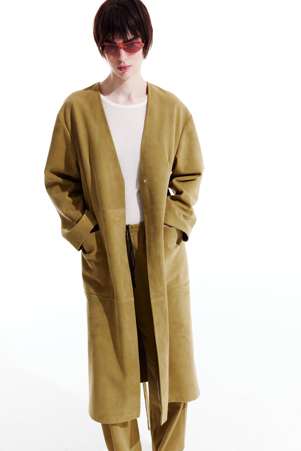 Long Suede Cardigan - Beige Stone