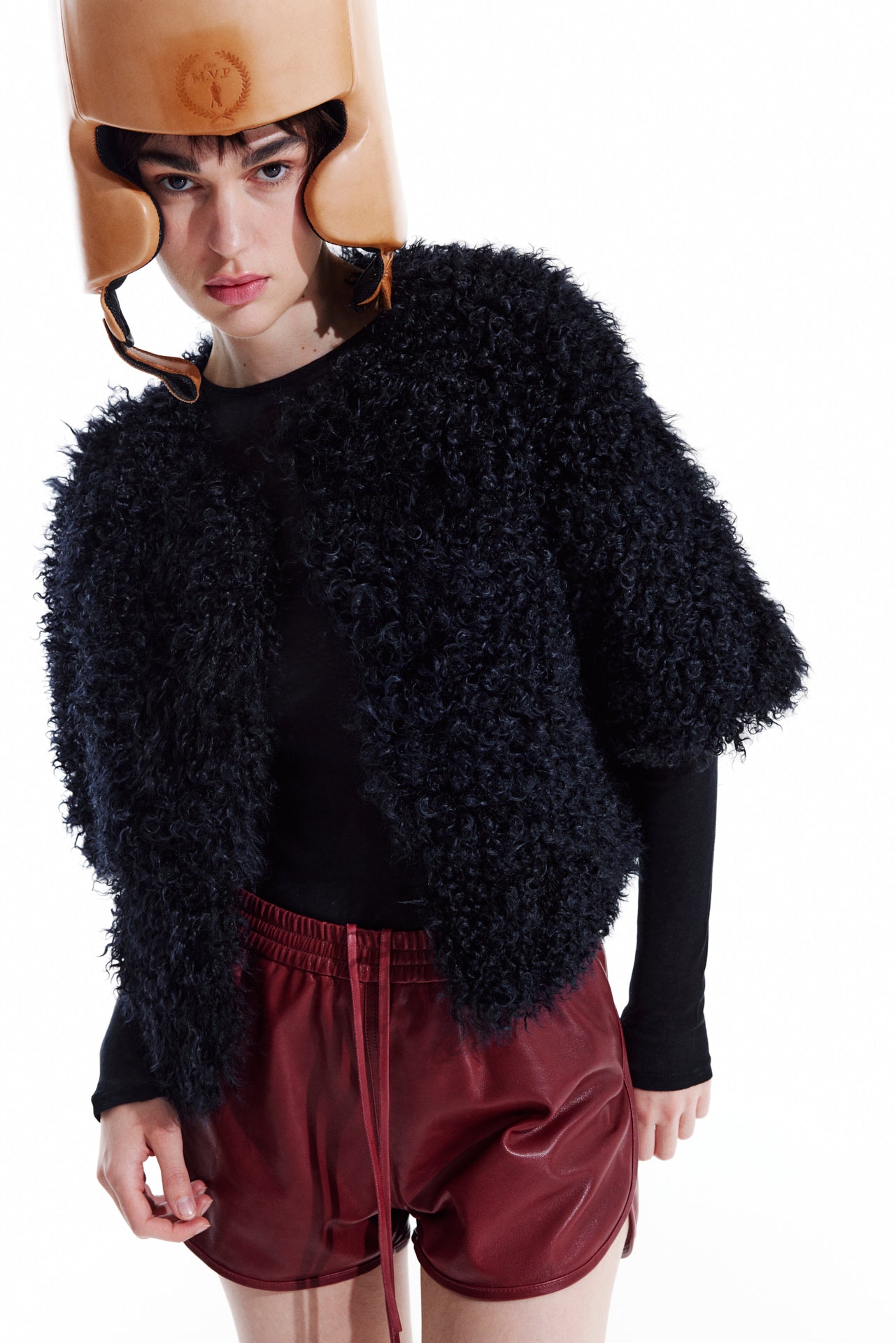 Three Quarter Sleeve Shearling Cardigan jacket - Black