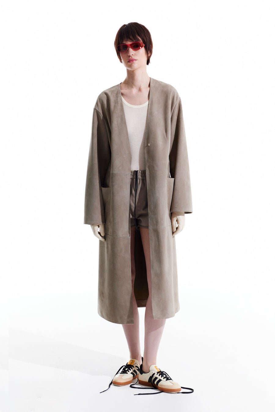 Long Suede Cardigan - Beige Stone