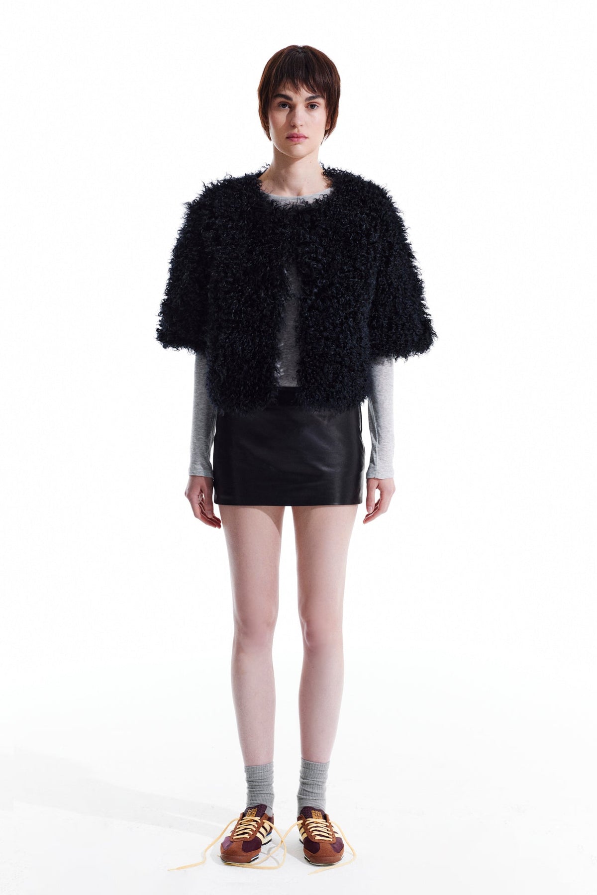 Three Quarter Sleeve Shearling Cardigan jacket - Black