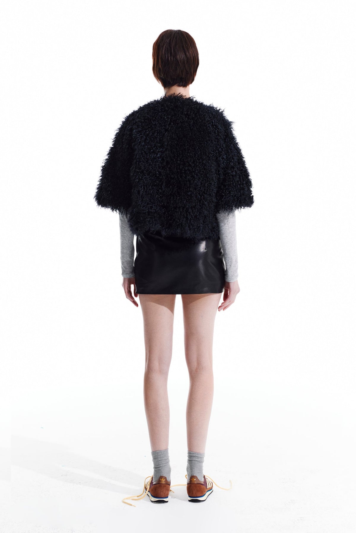 Three Quarter Sleeve Shearling Cardigan jacket - Black