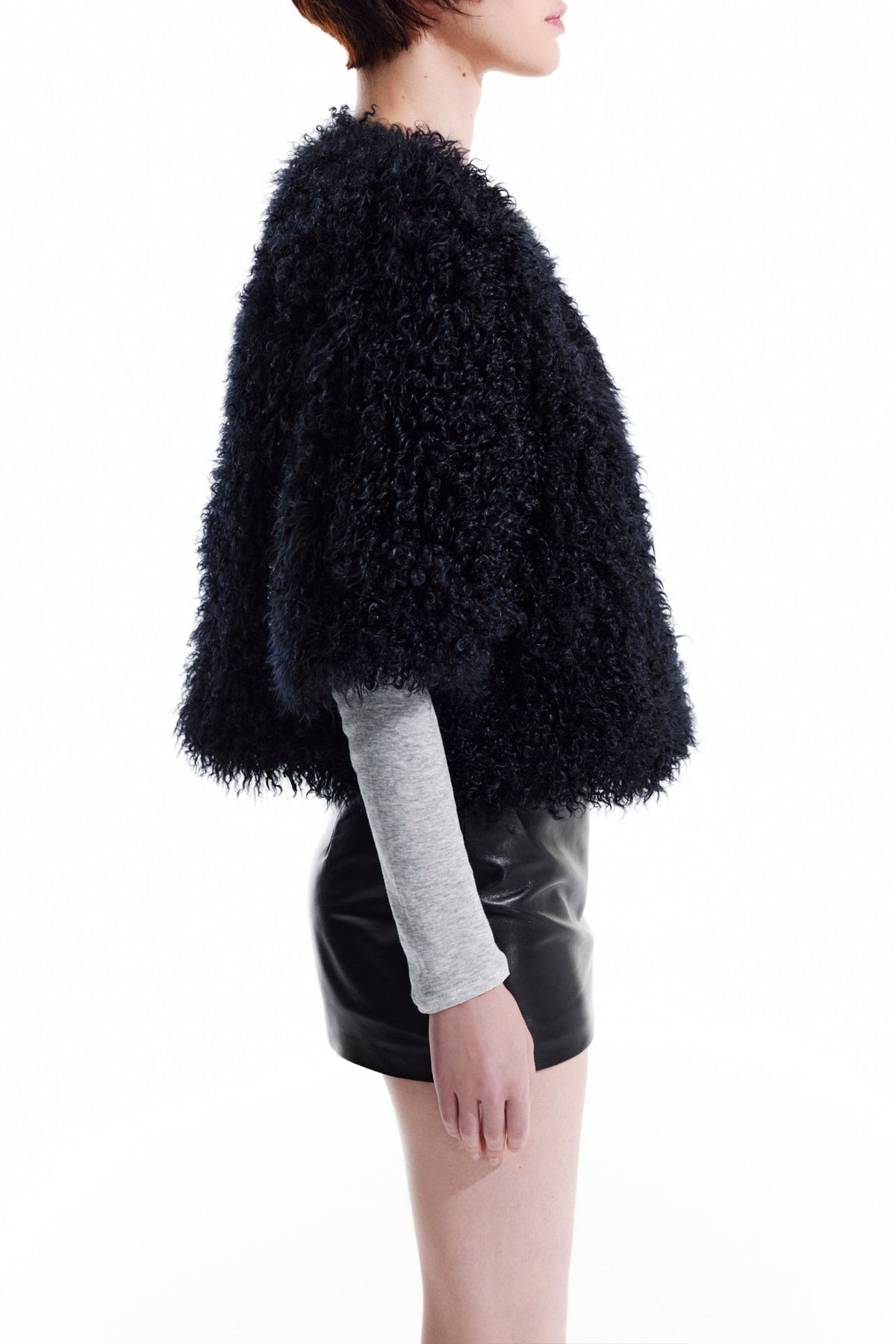 Three Quarter Sleeve Shearling Cardigan Jacket - Grey