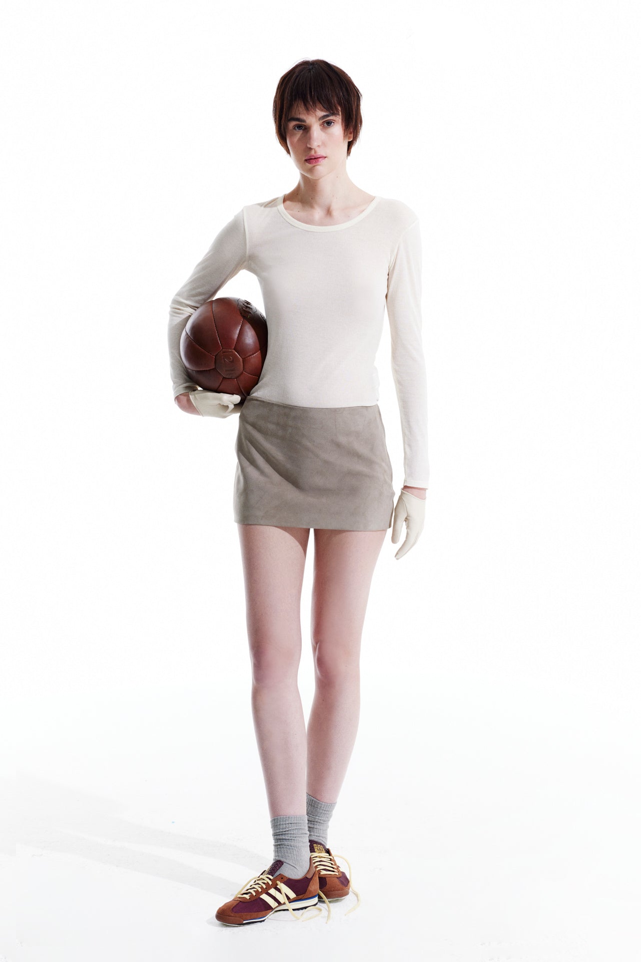 Suede Mini Skirt - Stone Beige