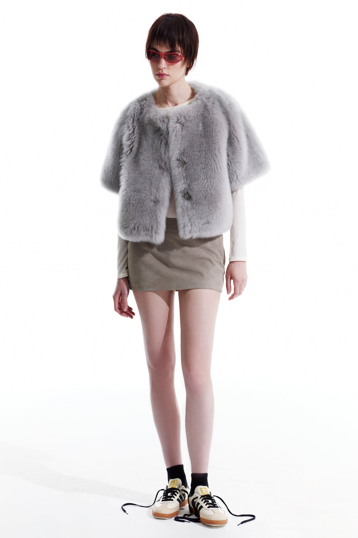 Three Quarter Sleeve Shearling Cardigan jacket - Black