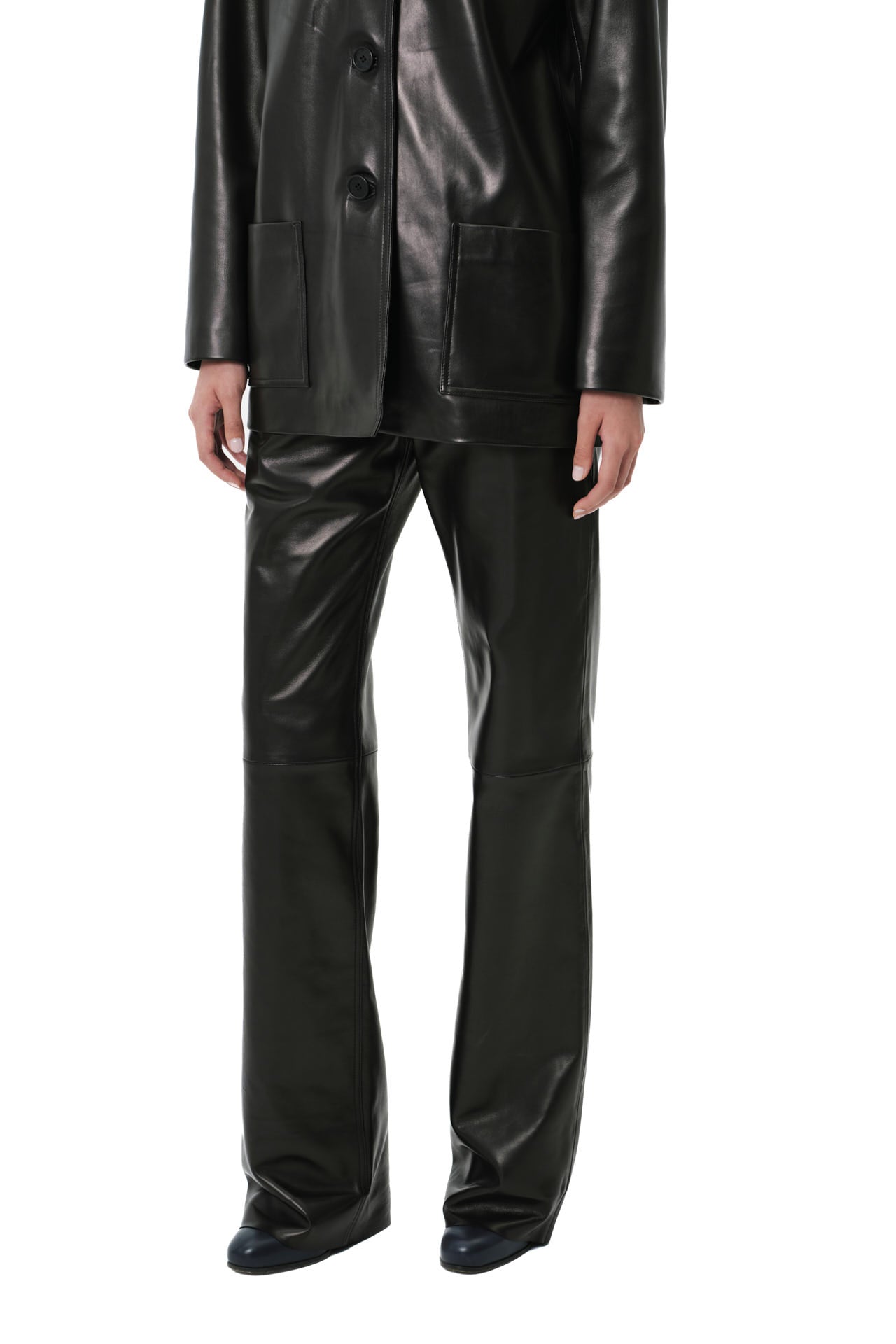 Bootcut Leather Pants - Glossy Black