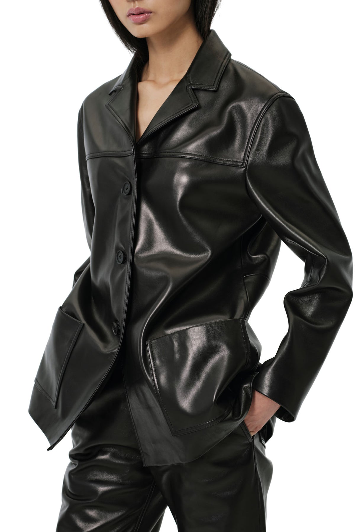 Workwear Jacket | Leather – Glossy Black