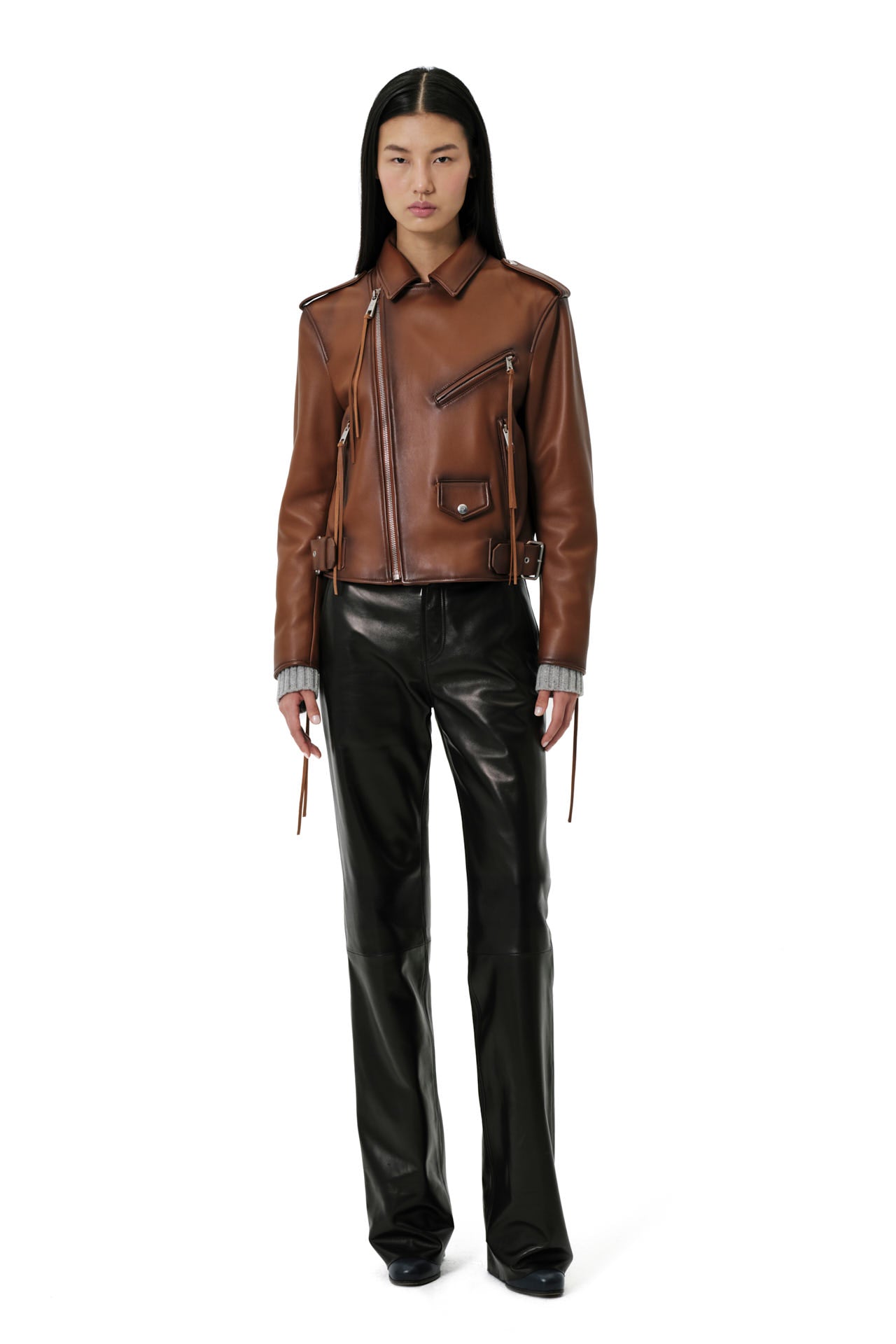 Cognac Hand-Burnished Leather Biker