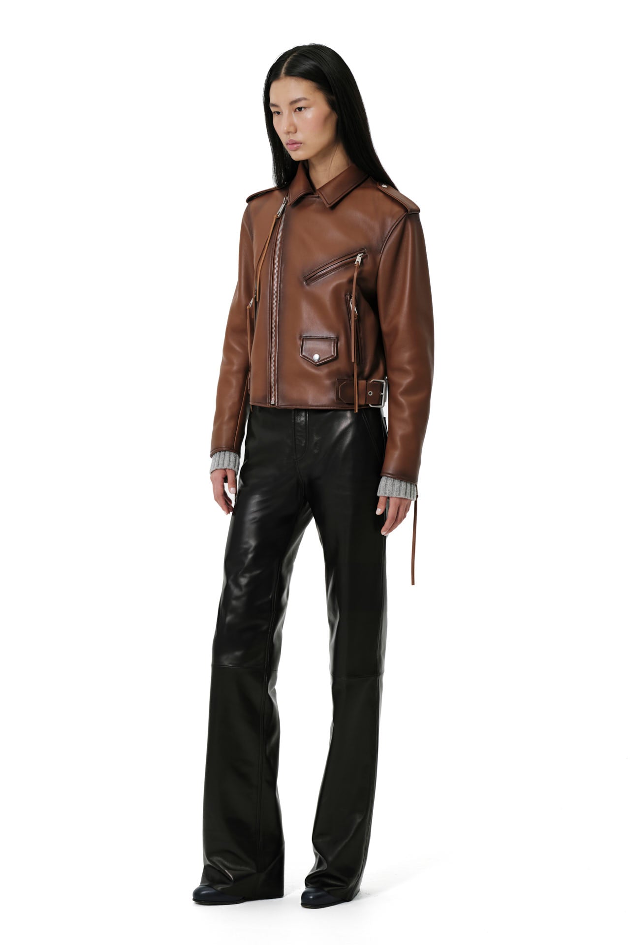 Cognac Hand-Burnished Leather Biker