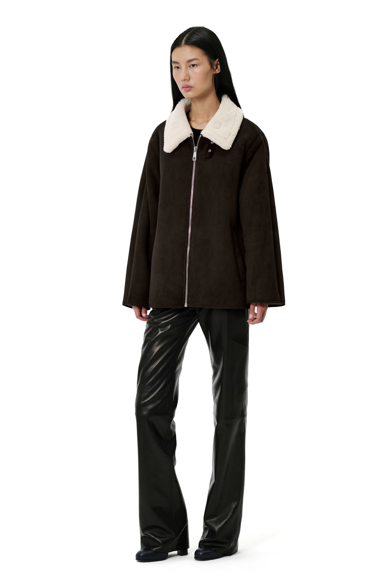 Scuba Midi 2.0 Shearling Jacket - Dark Chocolate & White