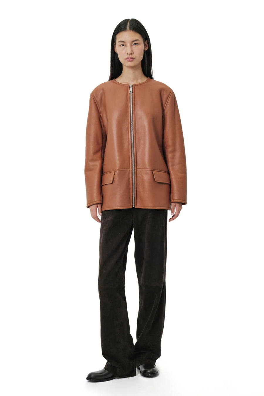 Still Jacket | Semi-Curly Merino Shearling - Cognac & Dark Chocolate