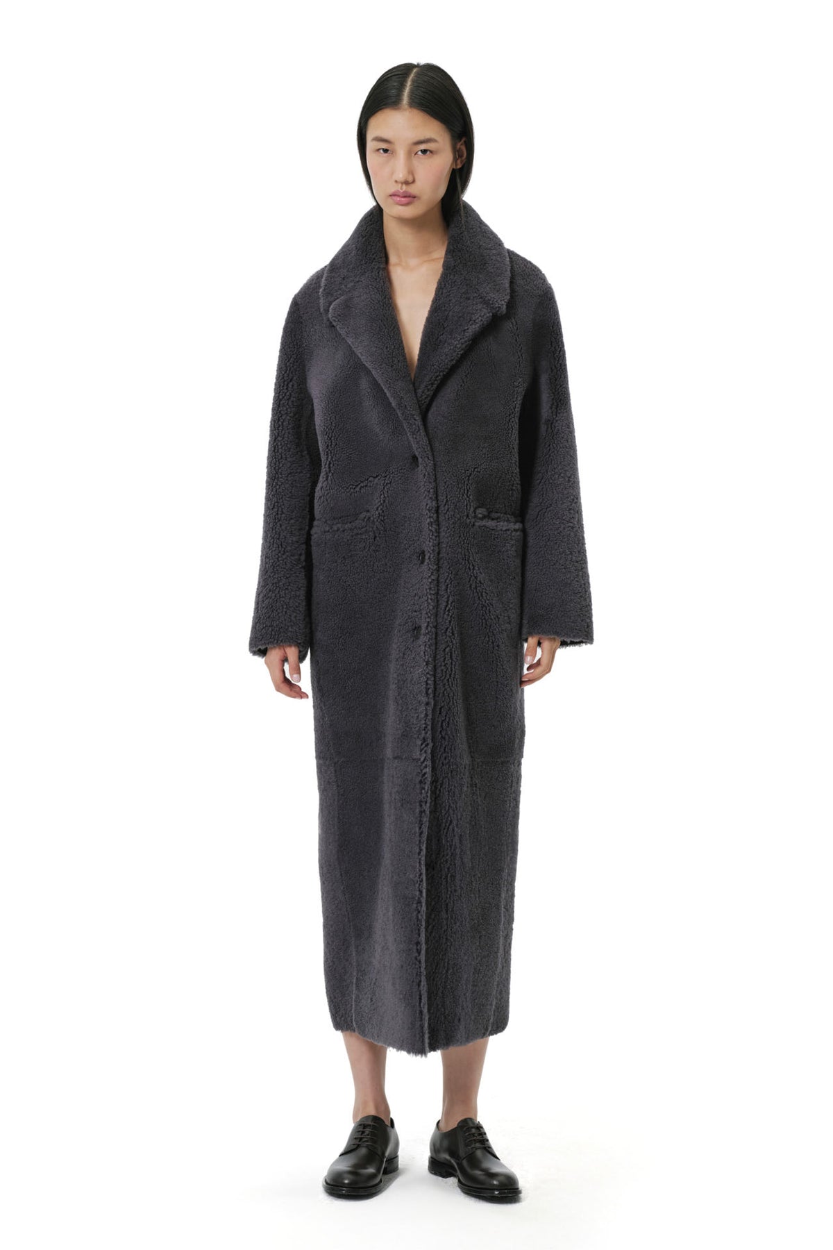 Diana V Neck '25 | Curly Merino Shearling - Dark Grey