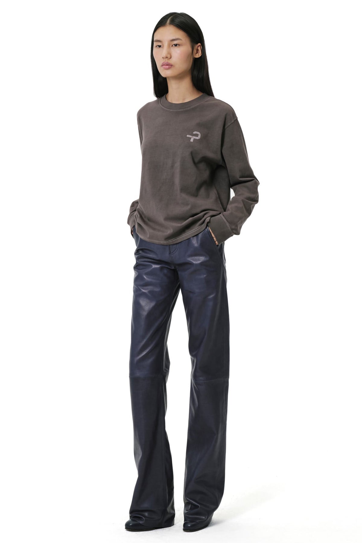 Bootcut Pants | Leather – Navy
