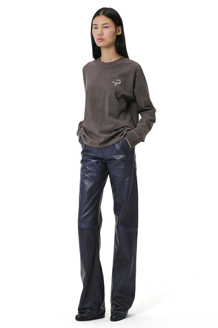 Bootcut Leather Pants - Navy