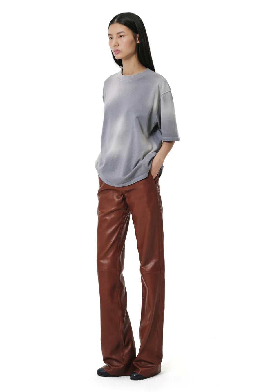 Bootcut Leather Pants - Dark Cognac