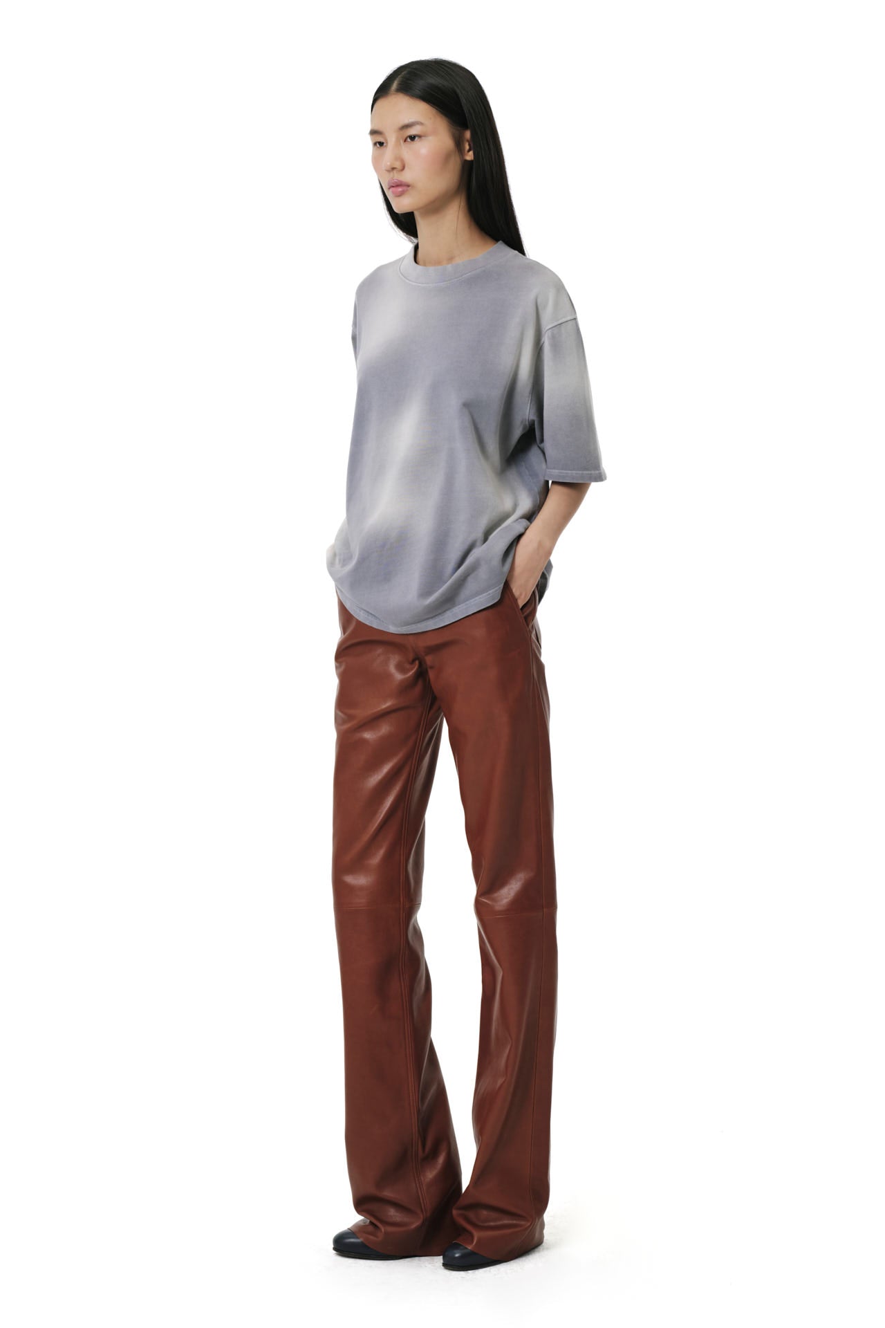 Bootcut Leather Pants - Dark Cognac