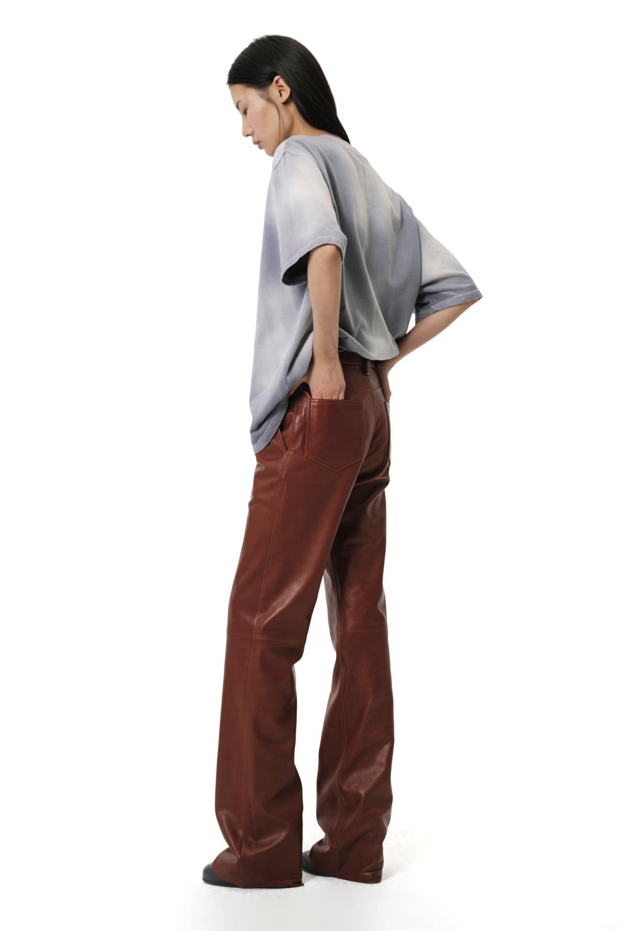 Bootcut Leather Pants - Dark Cognac