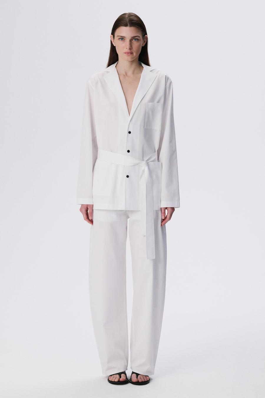 Soft Curve Barrel Pants | Cotton Poplin – White
