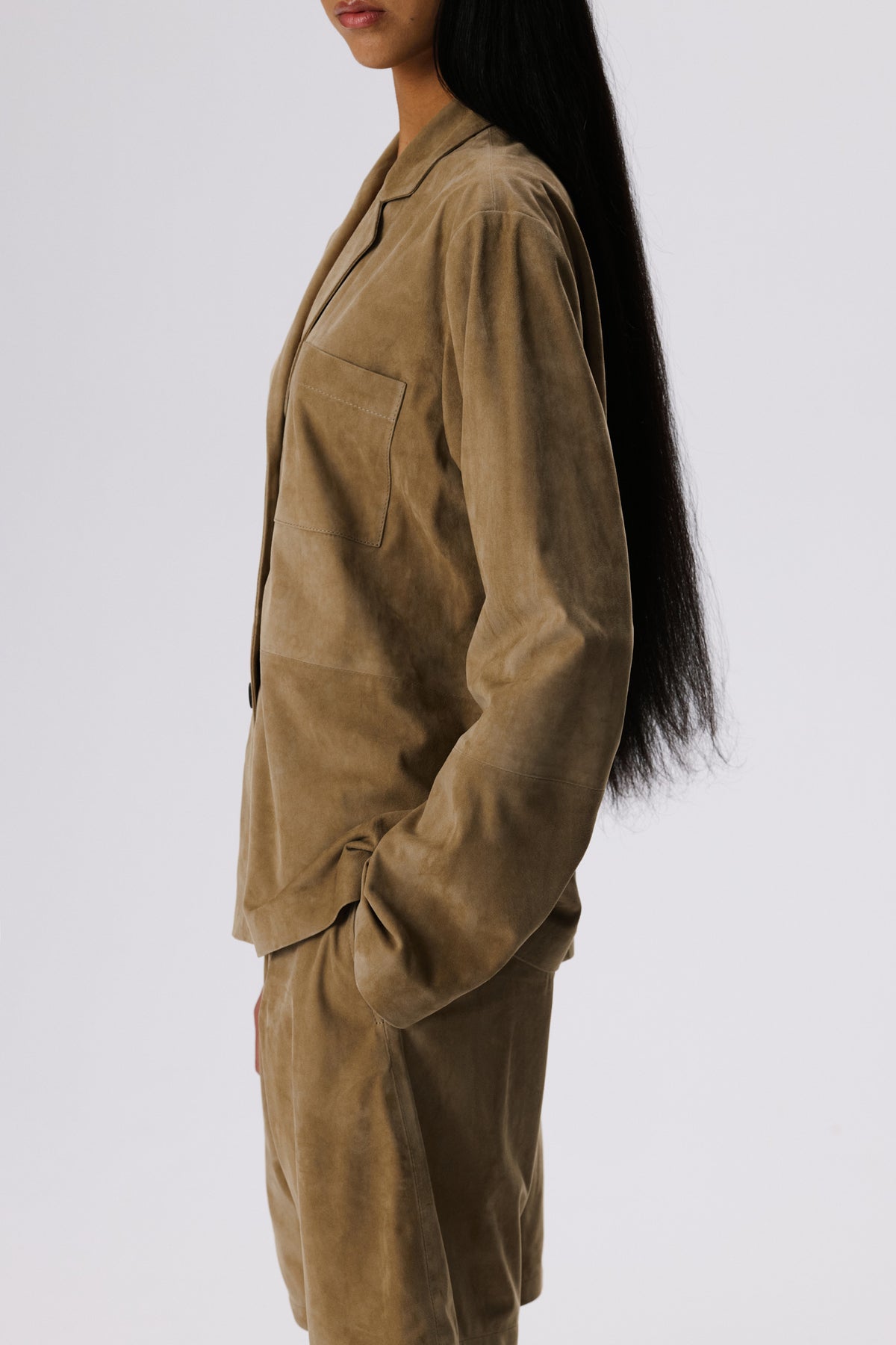 Pyjama Shirt Jacket | Metis Suede – British Khaki