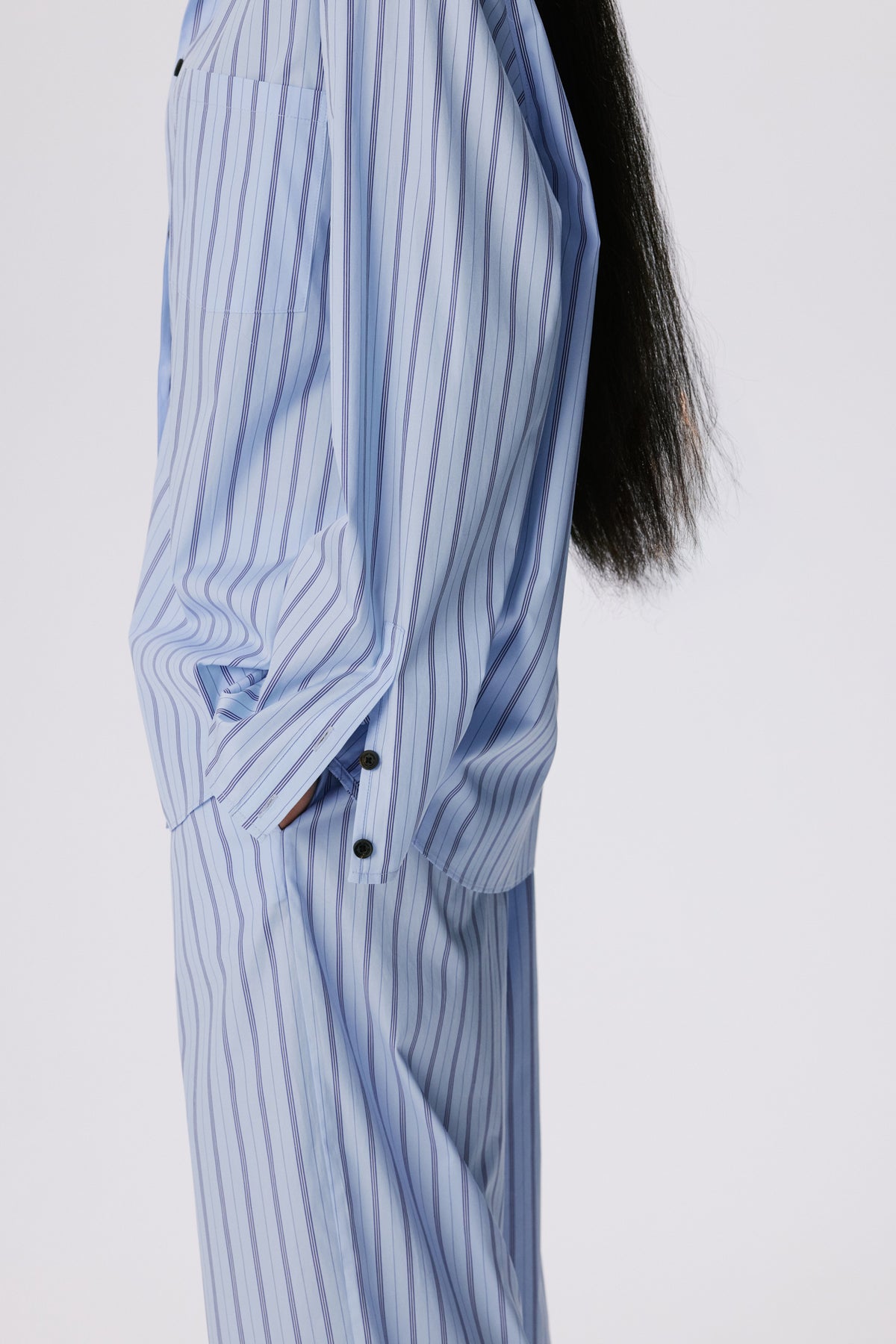 Stance Shirt | Cotton Poplin – Slate Blue / Black Stripe