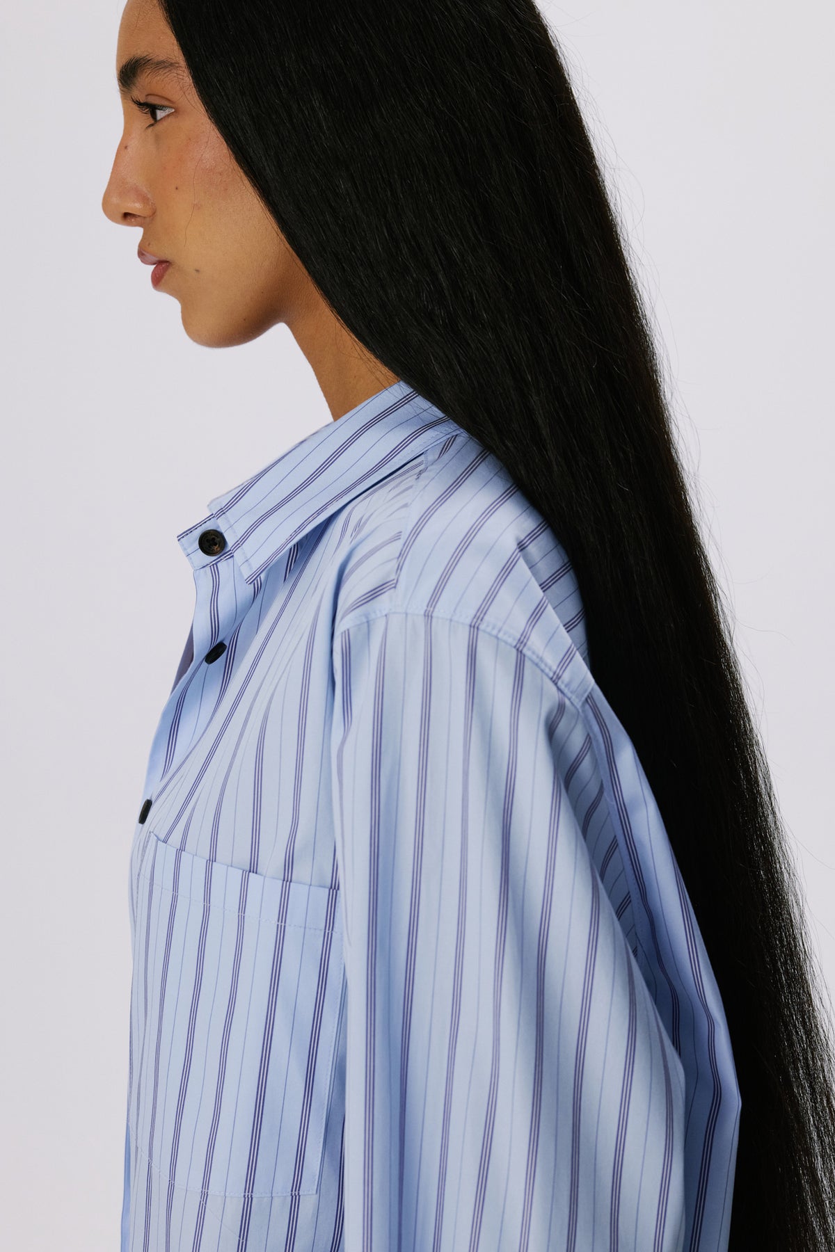 Stance Shirt | Cotton Poplin – Slate Blue / Black Stripe