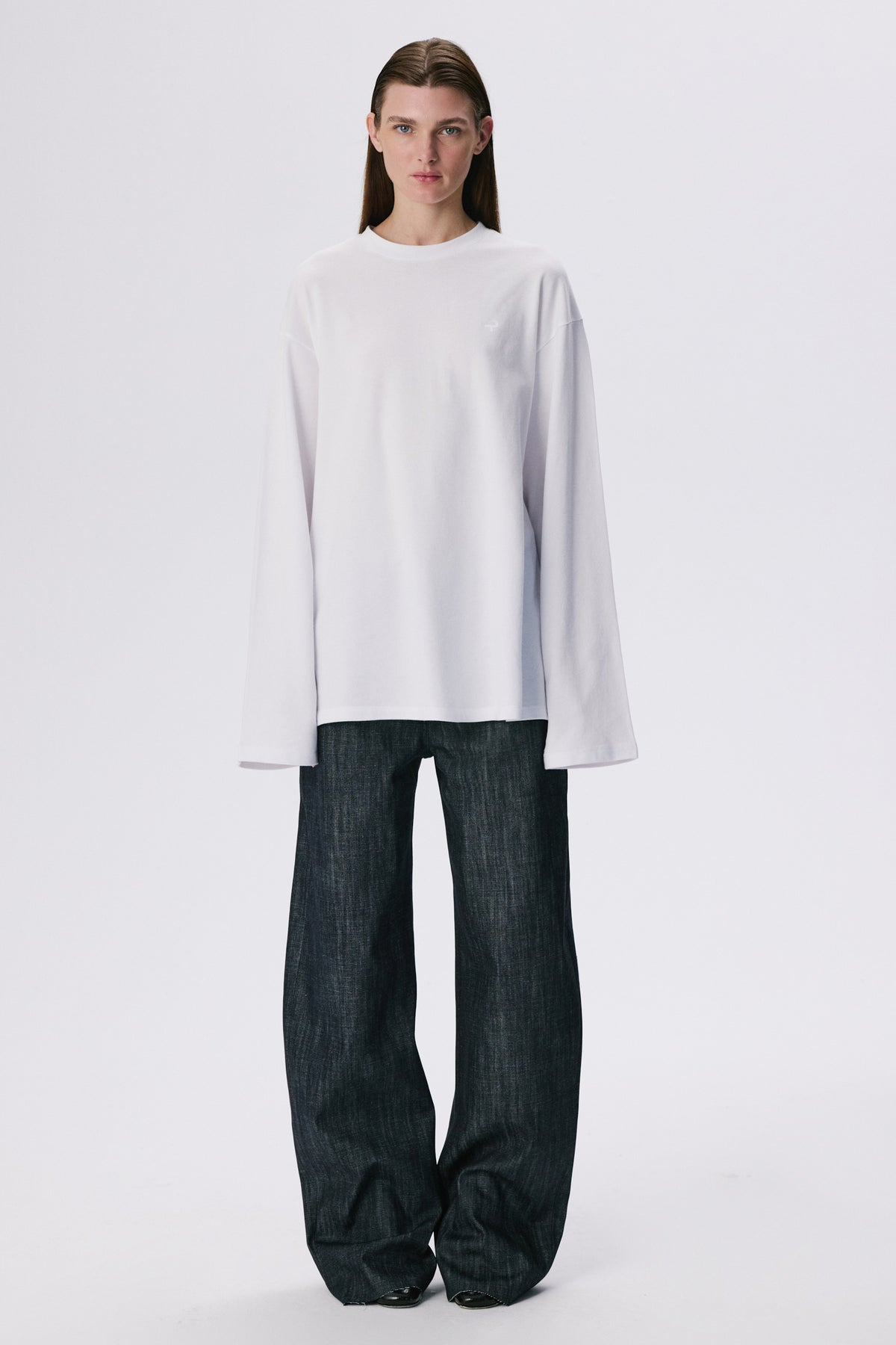 Long Sleeve Crew Neck Shirt | Cotton Piqué – White
