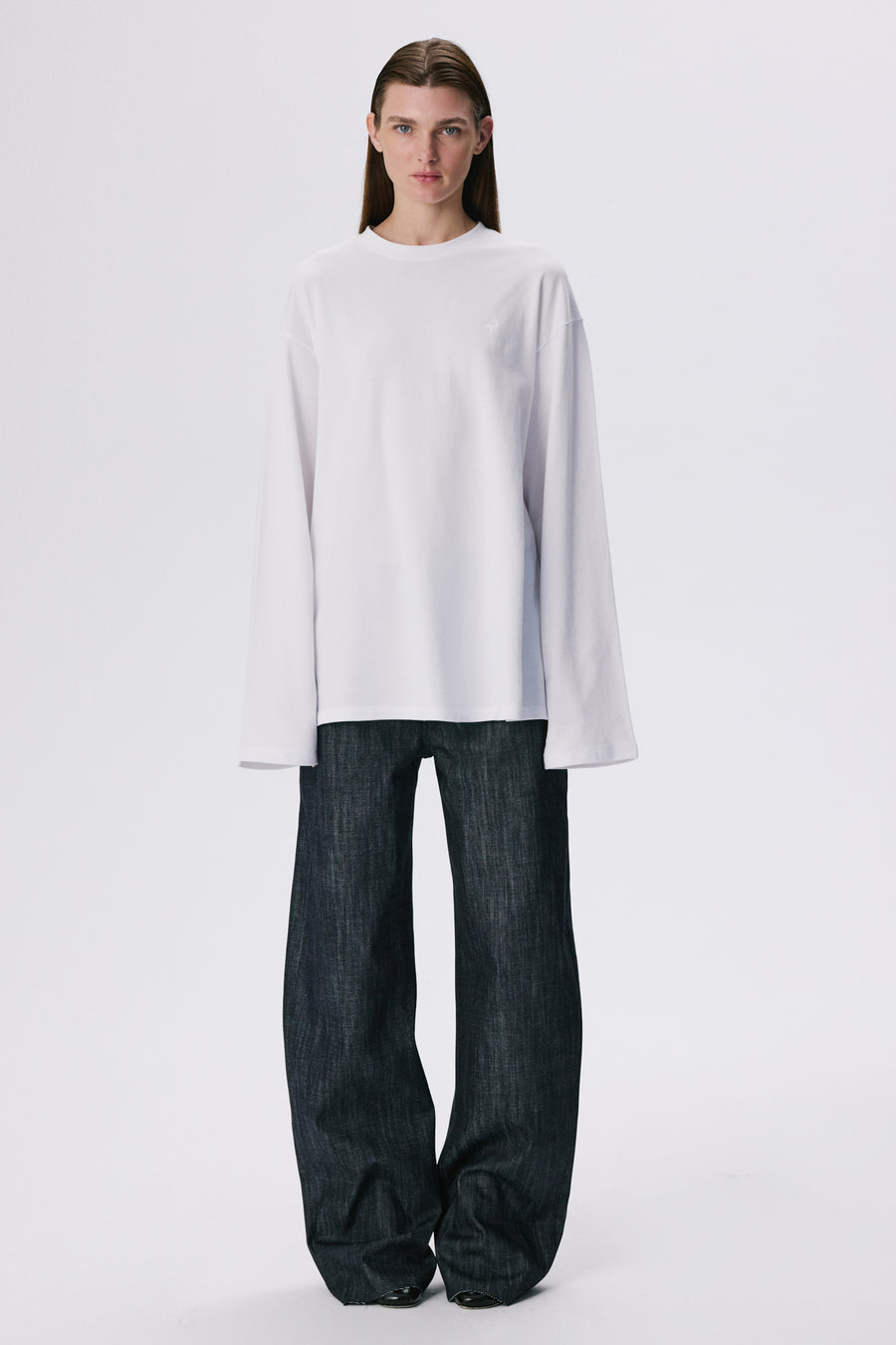 Long Sleeve Crew Neck Shirt | Cotton Piqué – White
