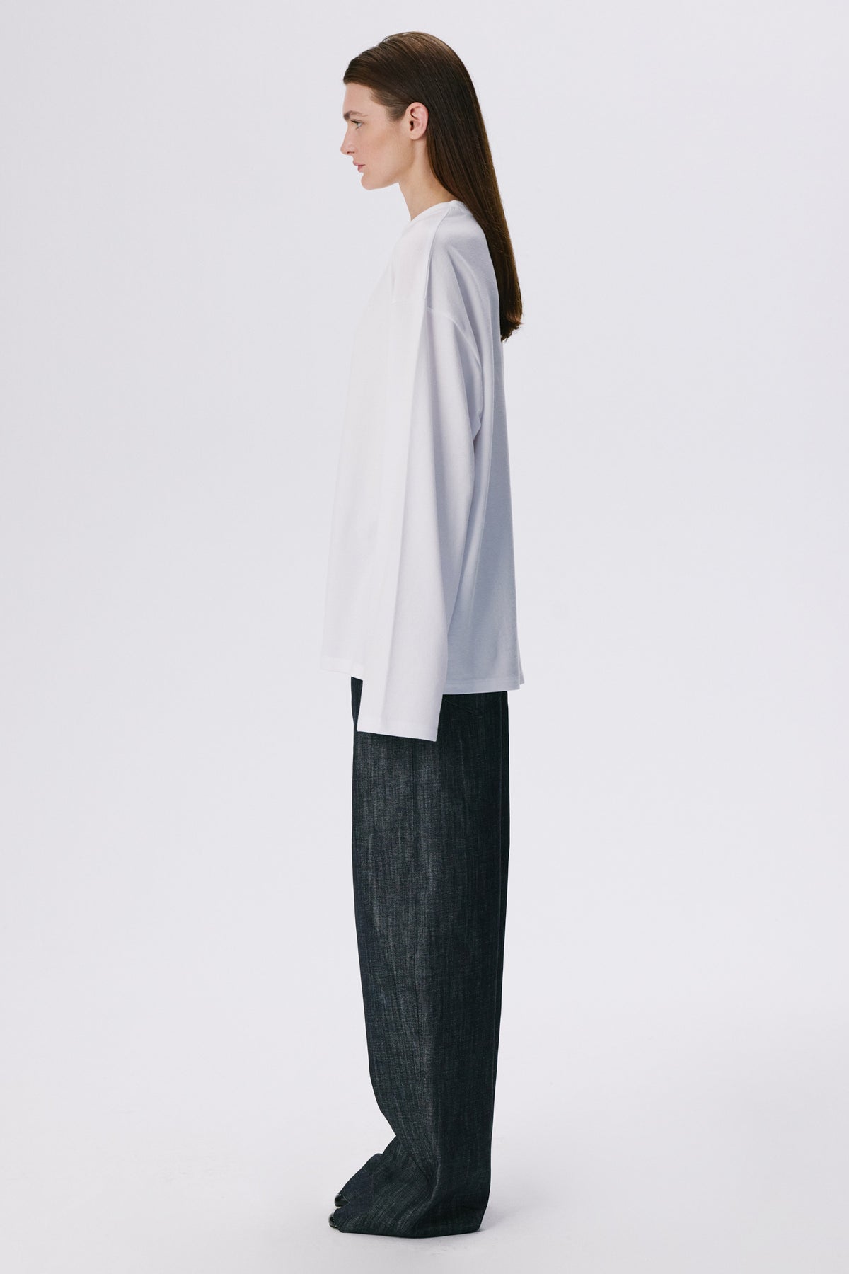 Long Sleeve Crew Neck Shirt | Cotton Piqué – White