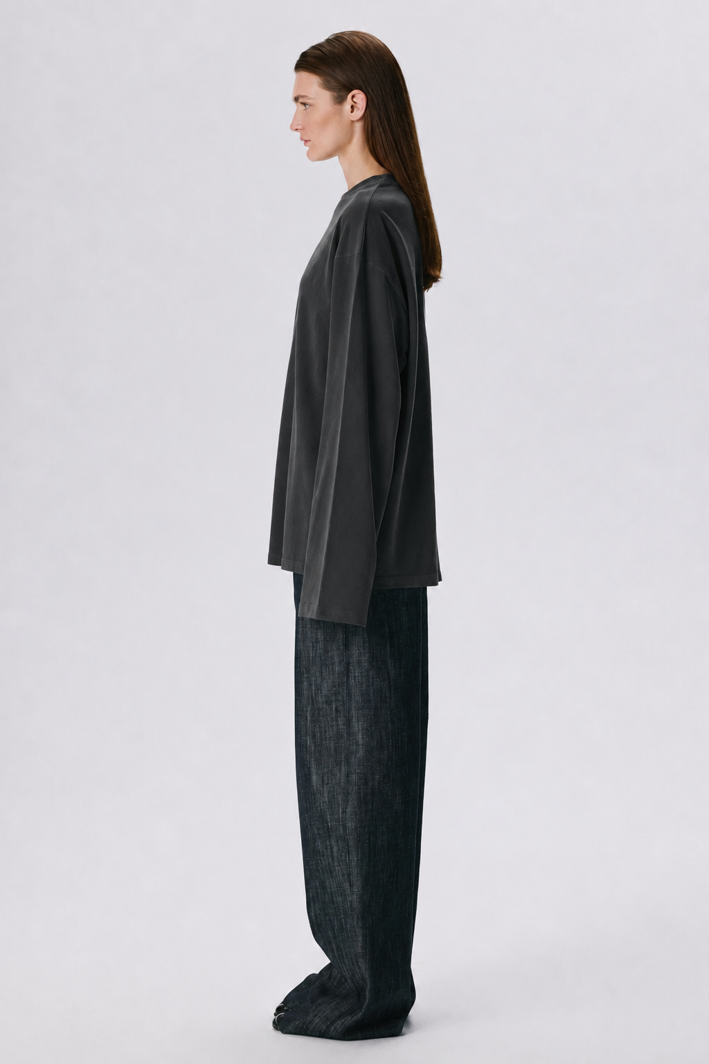 Long Sleeve Crew Neck Shirt | Cotton Piqué – Graphite