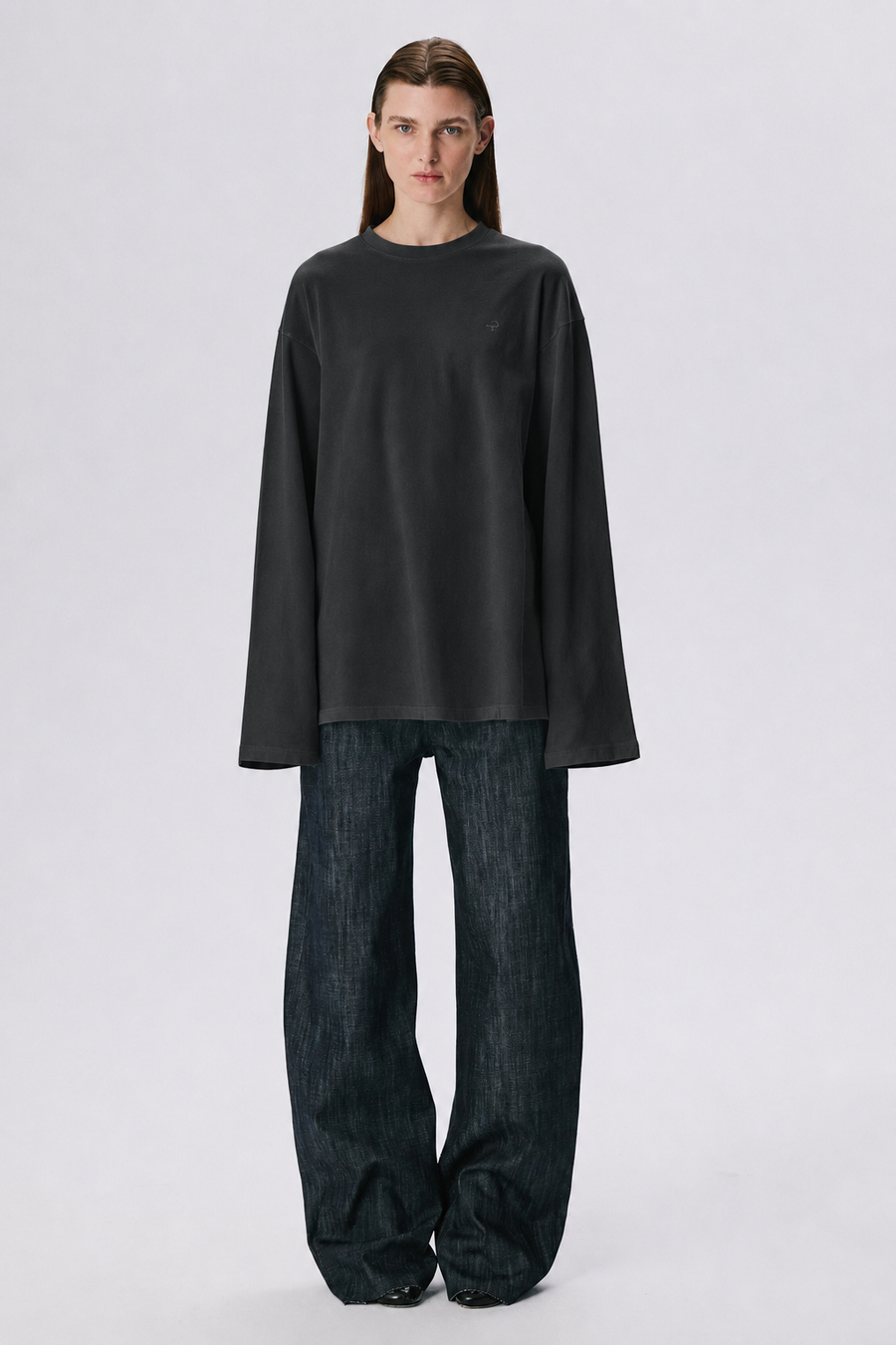 Long Sleeve Crew Neck Shirt | Cotton Piqué – Graphite