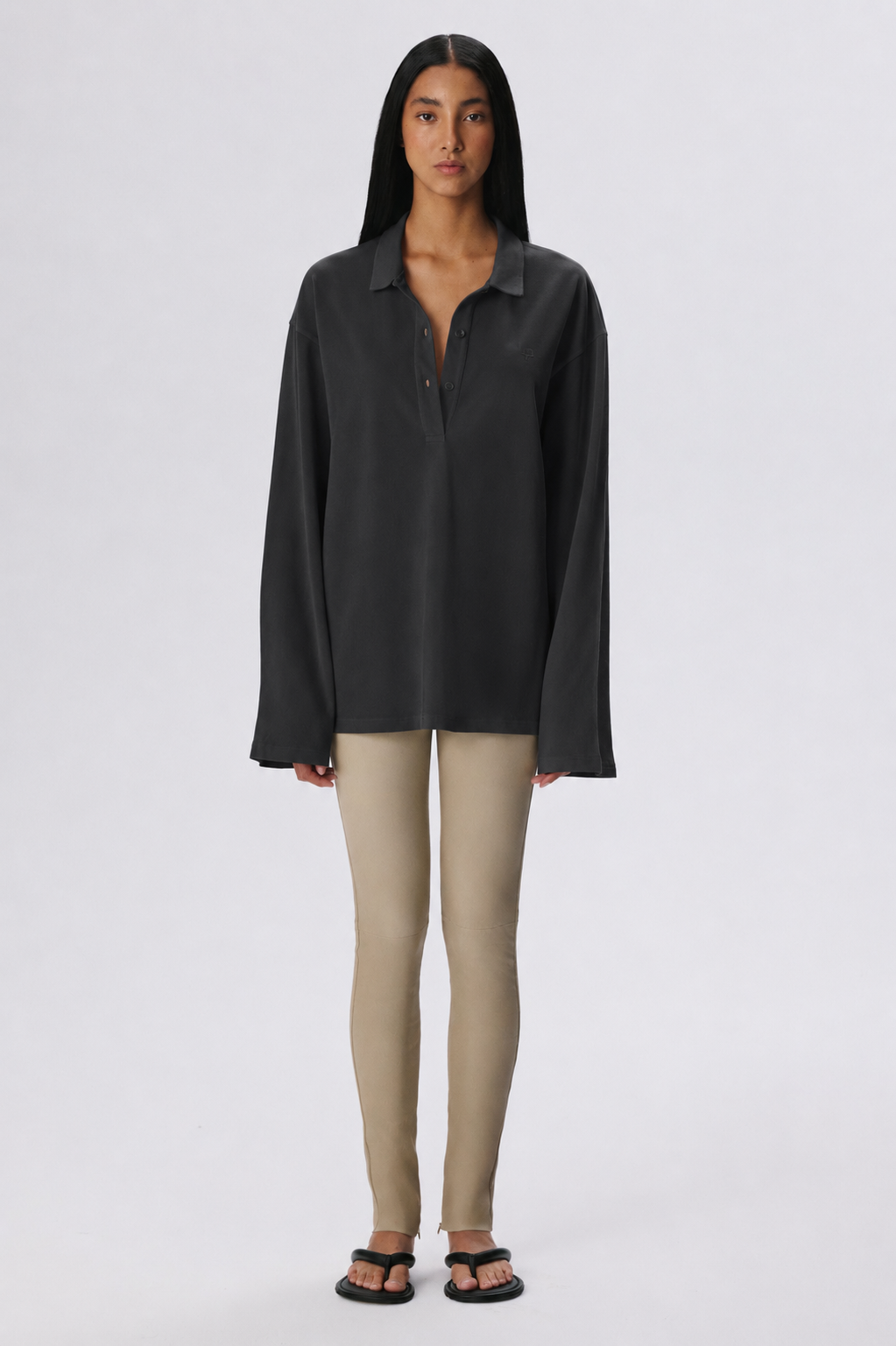Long Sleeve Polo Shirt | Cotton Piqué – Graphite