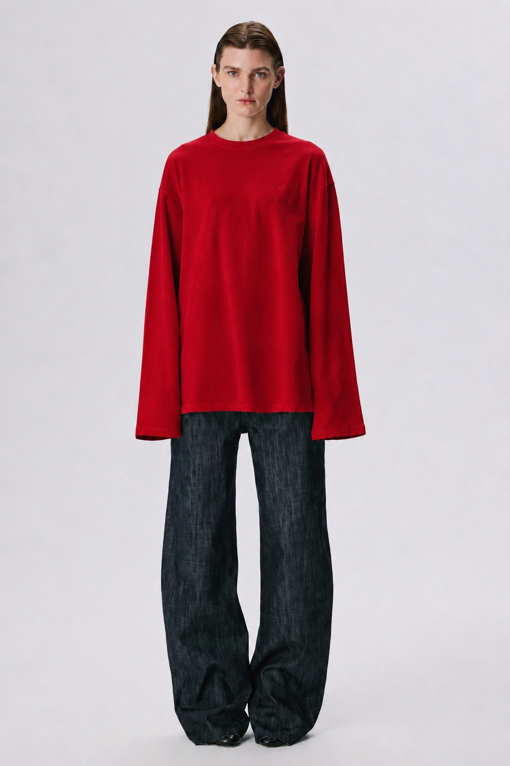 Long Sleeve Crew Neck Shirt | Cotton Piqué – Red