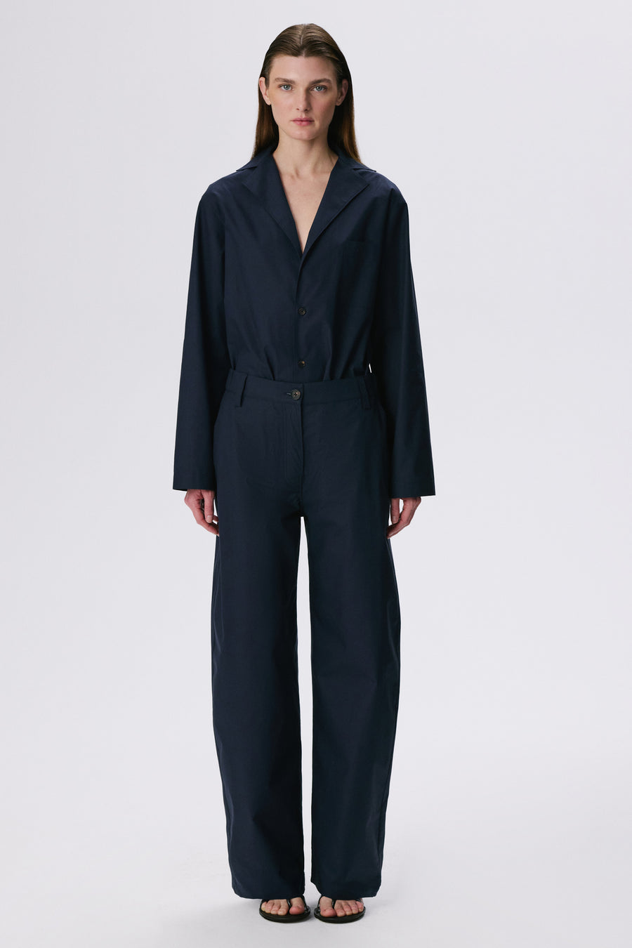Soft Curve Barrel Pants | Cotton Poplin – Blue Black