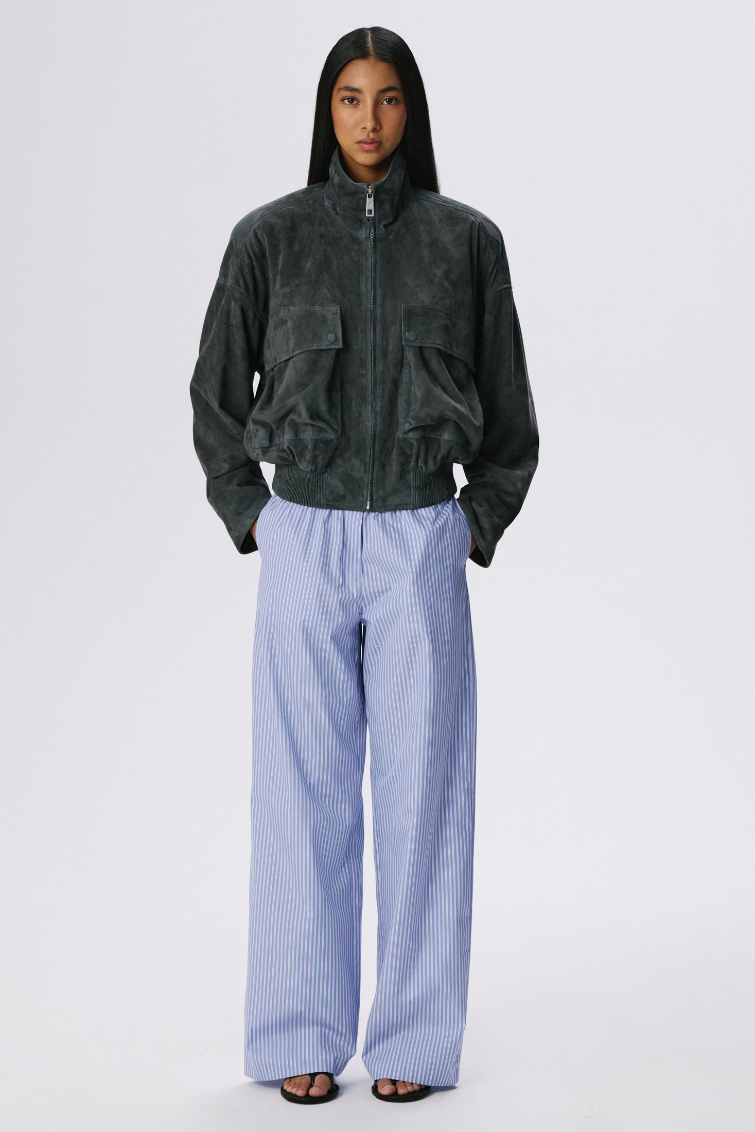 Lounge Pants | Cotton Poplin – Bright Blue Stripe