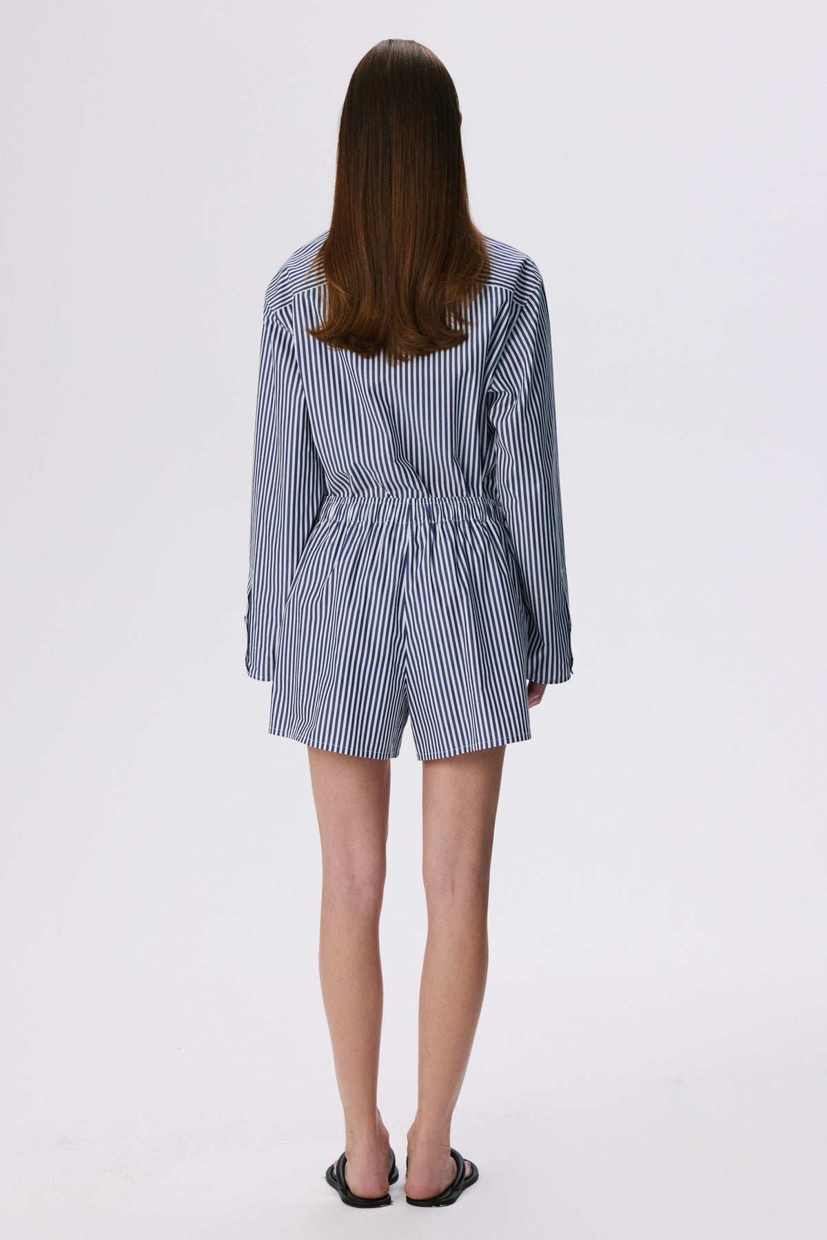 Lounge Shorts | Cotton Poplin – Navy Stripe