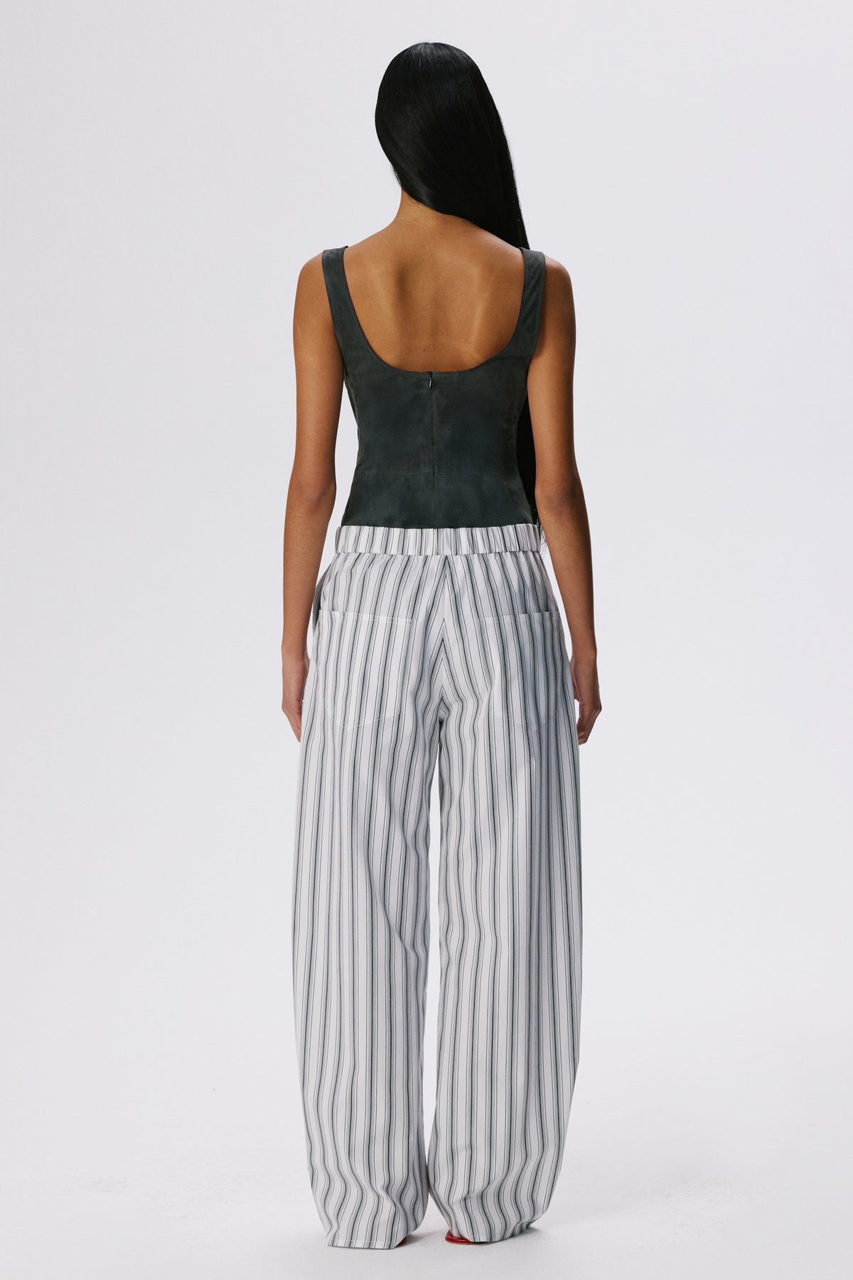 Soft Curve Barrel Pants | Cotton Poplin – Black / White Stripe