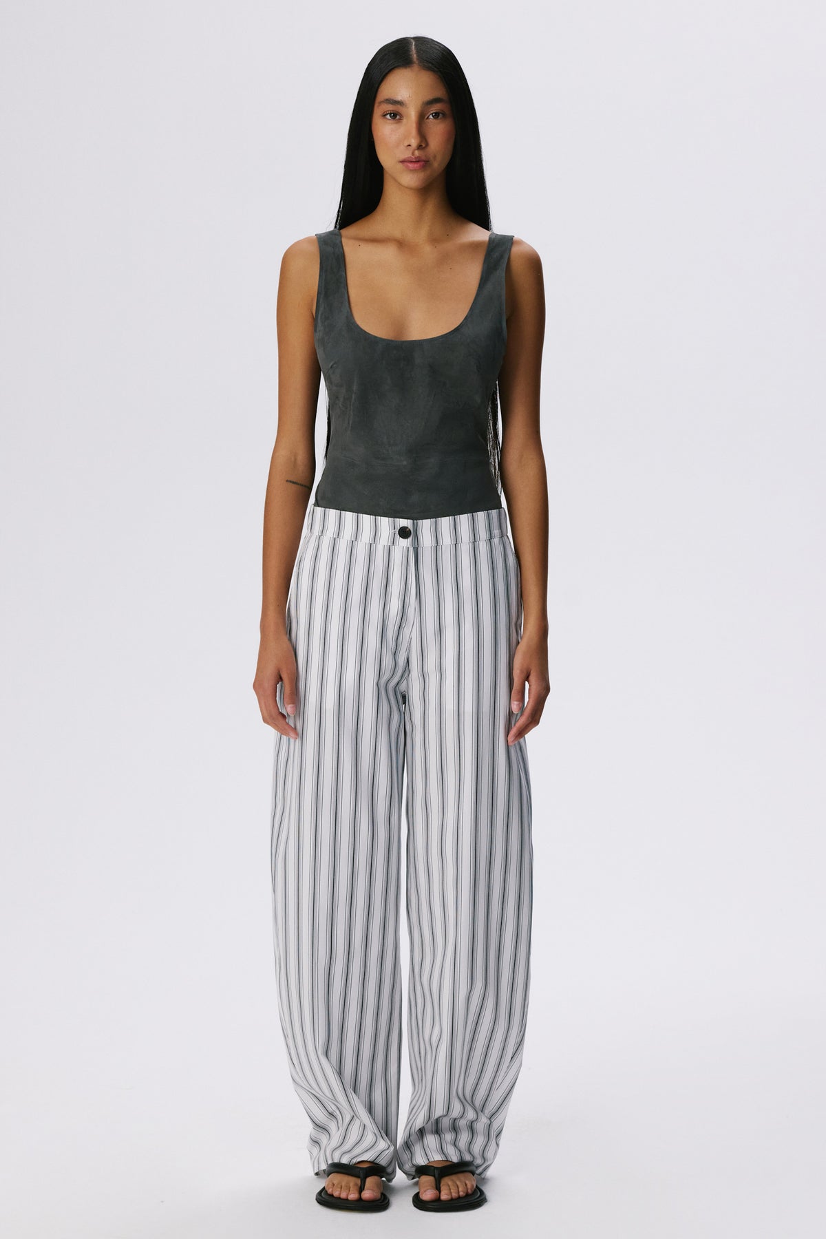 Soft Curve Barrel Pants | Cotton Poplin – Black / White Stripe