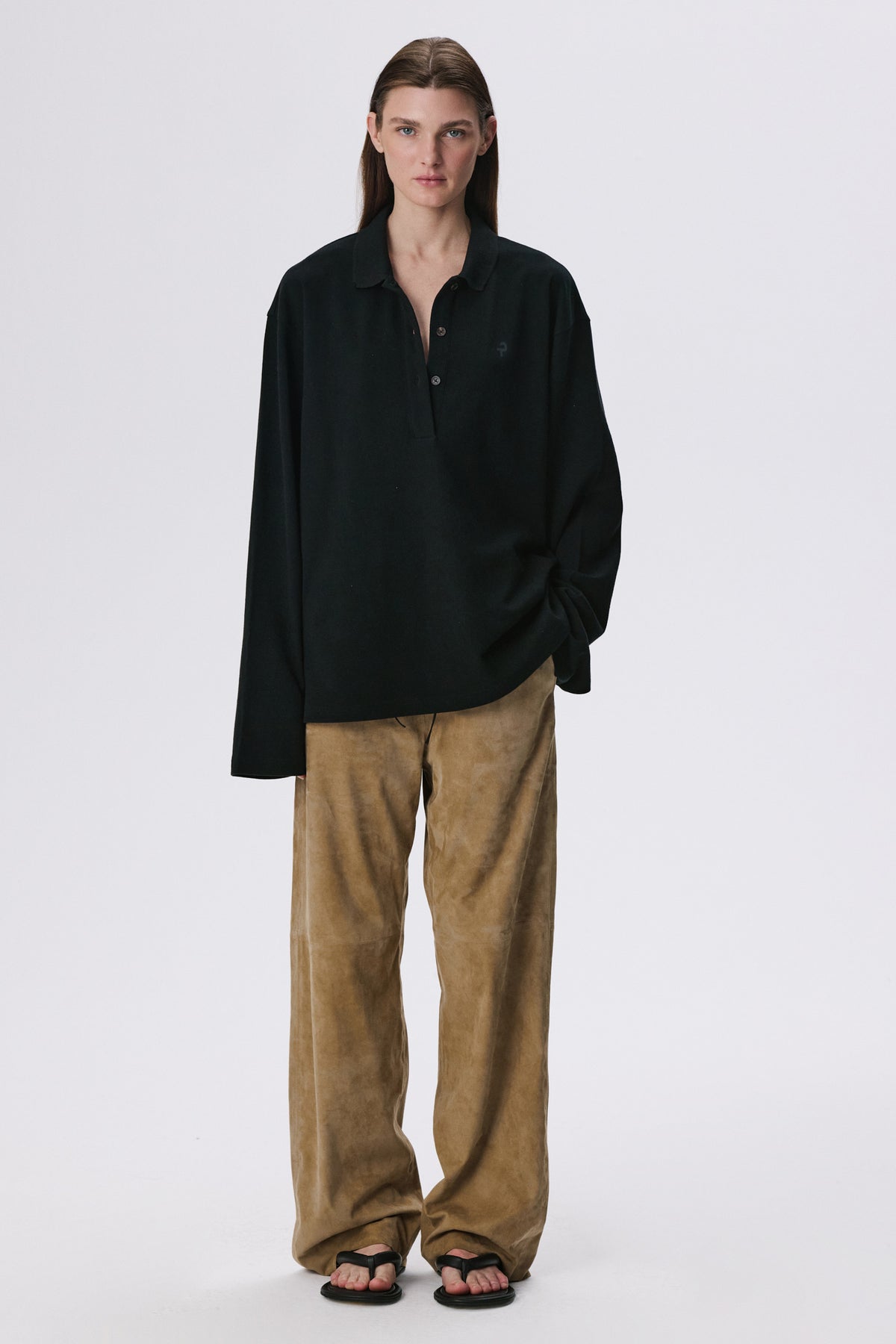 Long Sleeve Polo Shirt | Cotton Piqué – Black