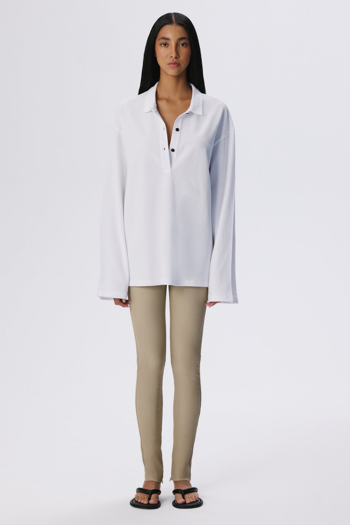 Long Sleeve Polo Shirt | Cotton Piqué – White