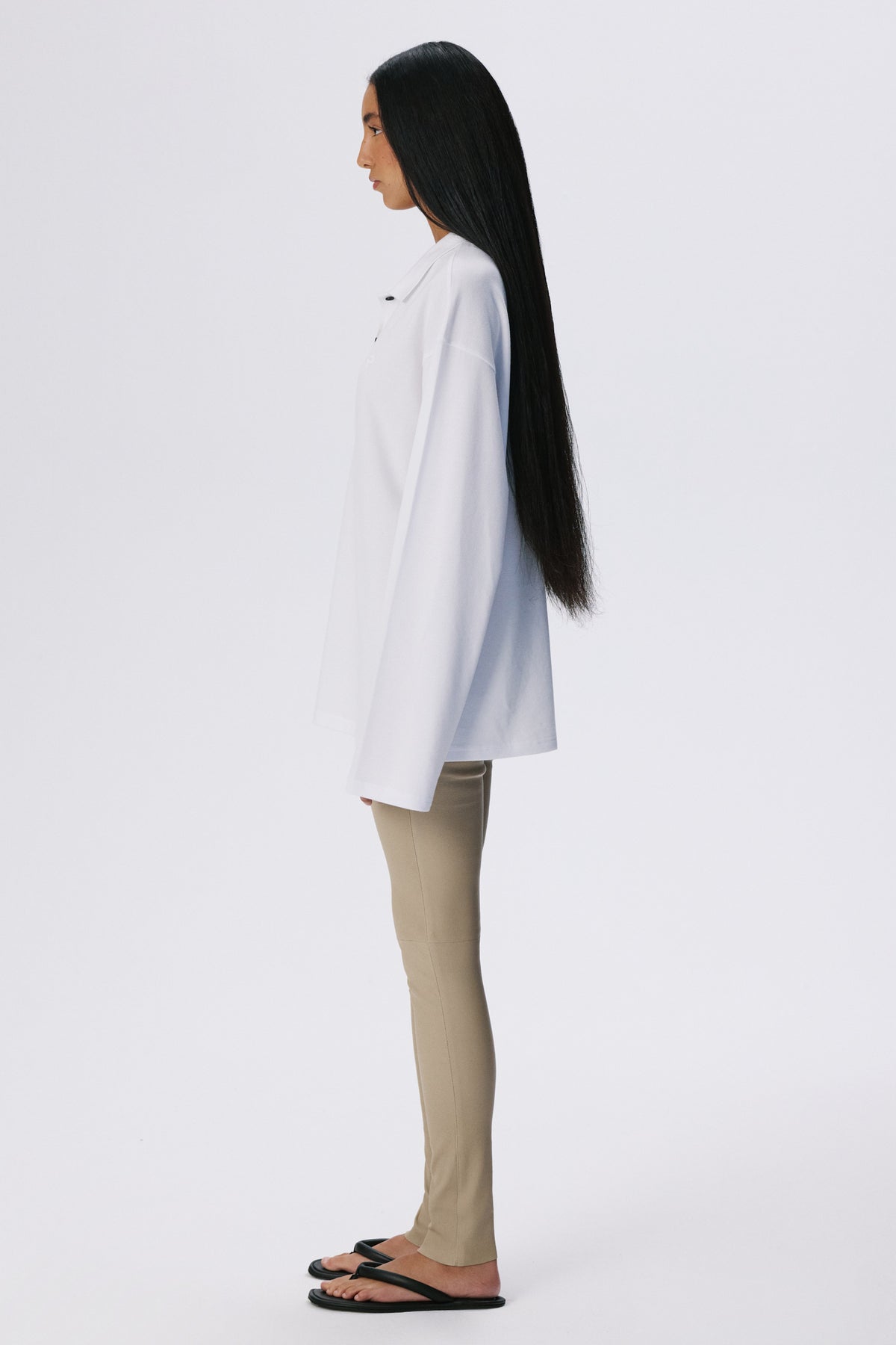 Long Sleeve Polo Shirt | Cotton Piqué – White